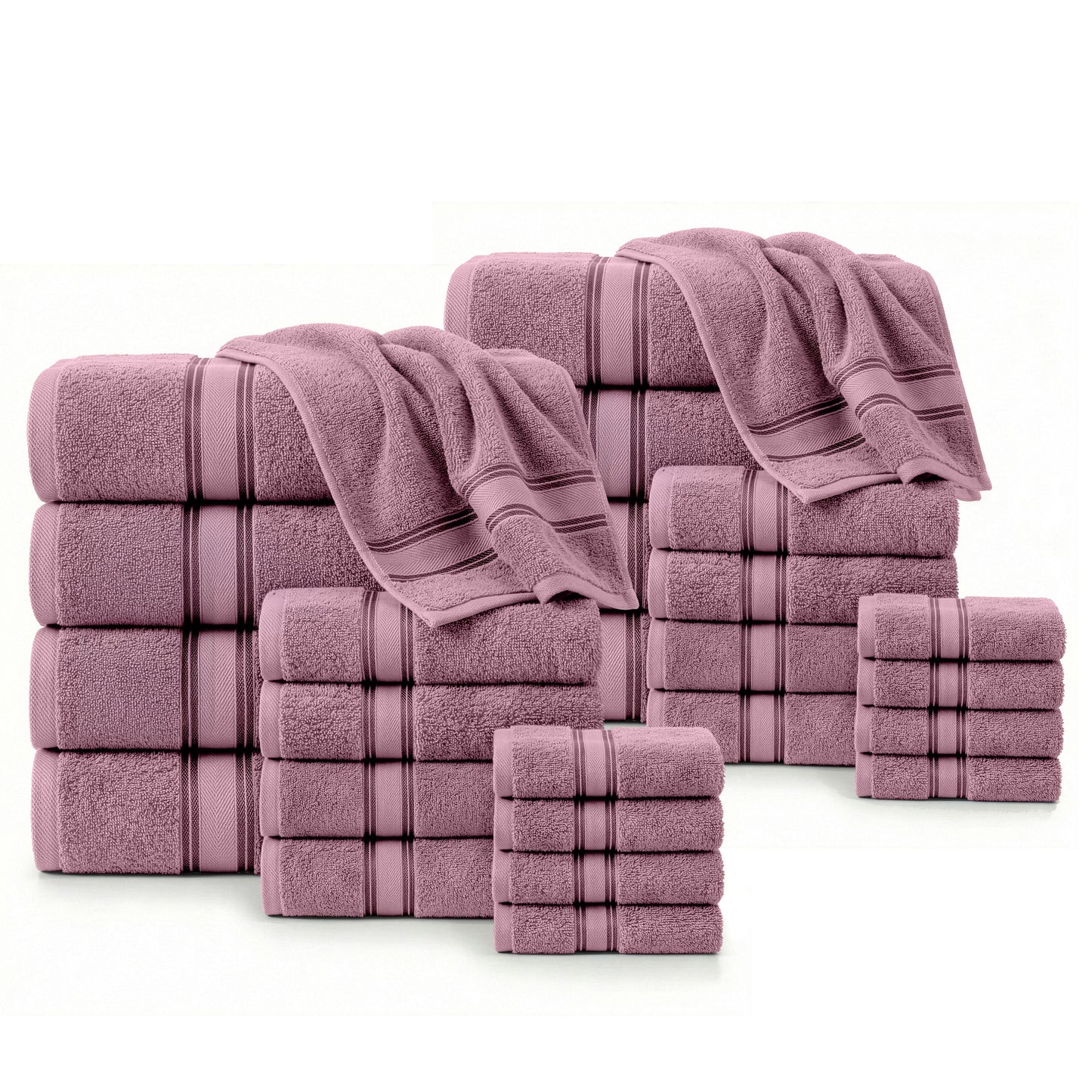 24 Piece 100% Cotton Towel Set 550GSM - Wishful Mauve