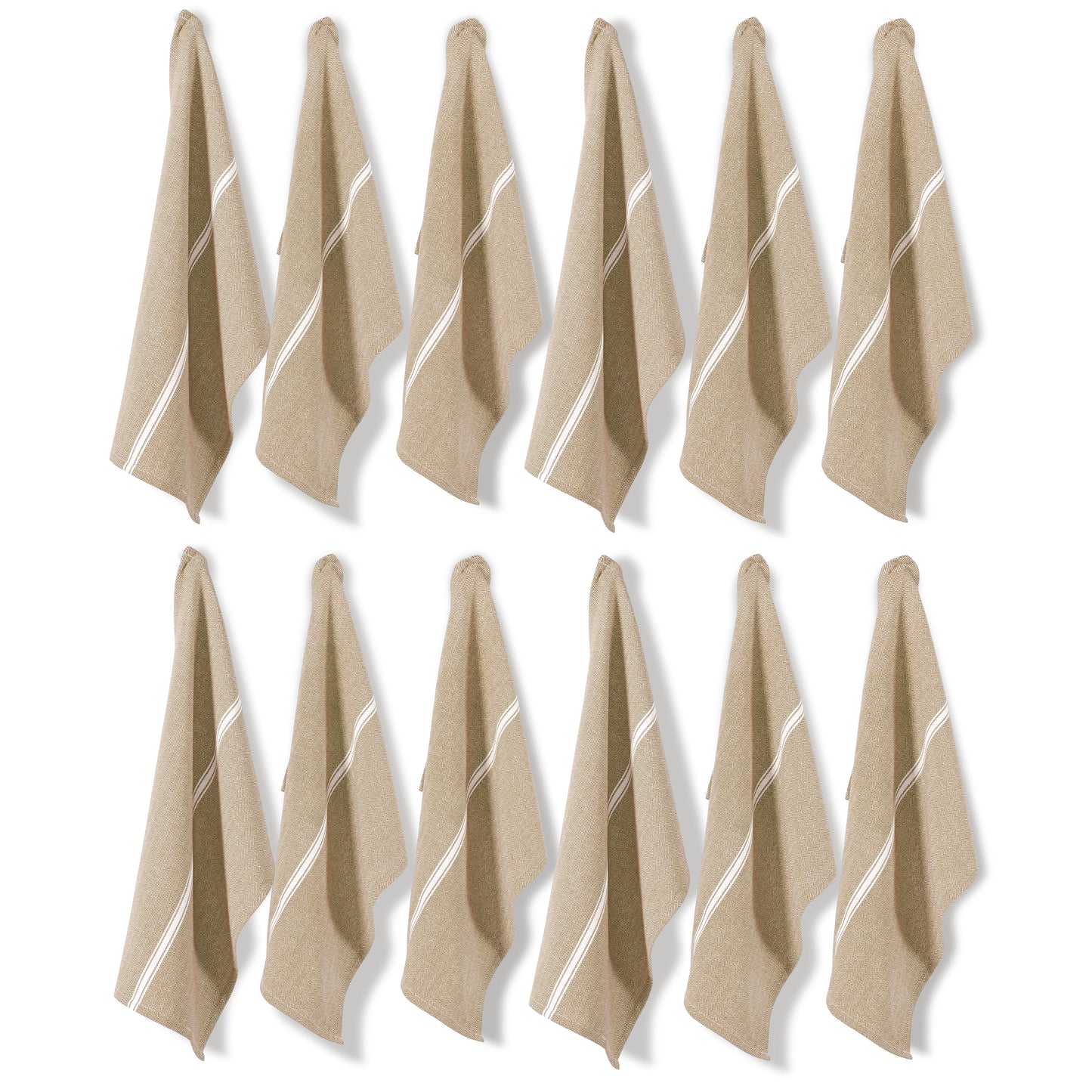 Set of 6 Herringbone Kitchen Towels - Beige