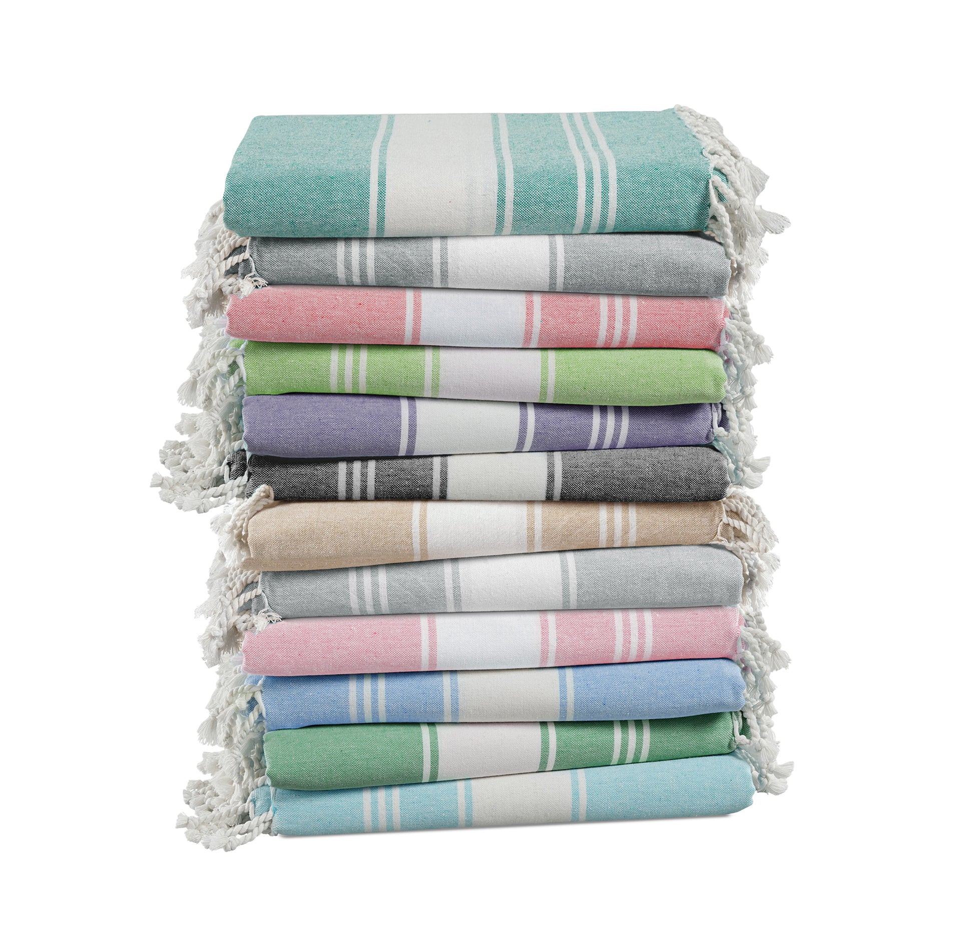 Set of 12 Chambray Turkish Beach Towels - Dazzling Dozen