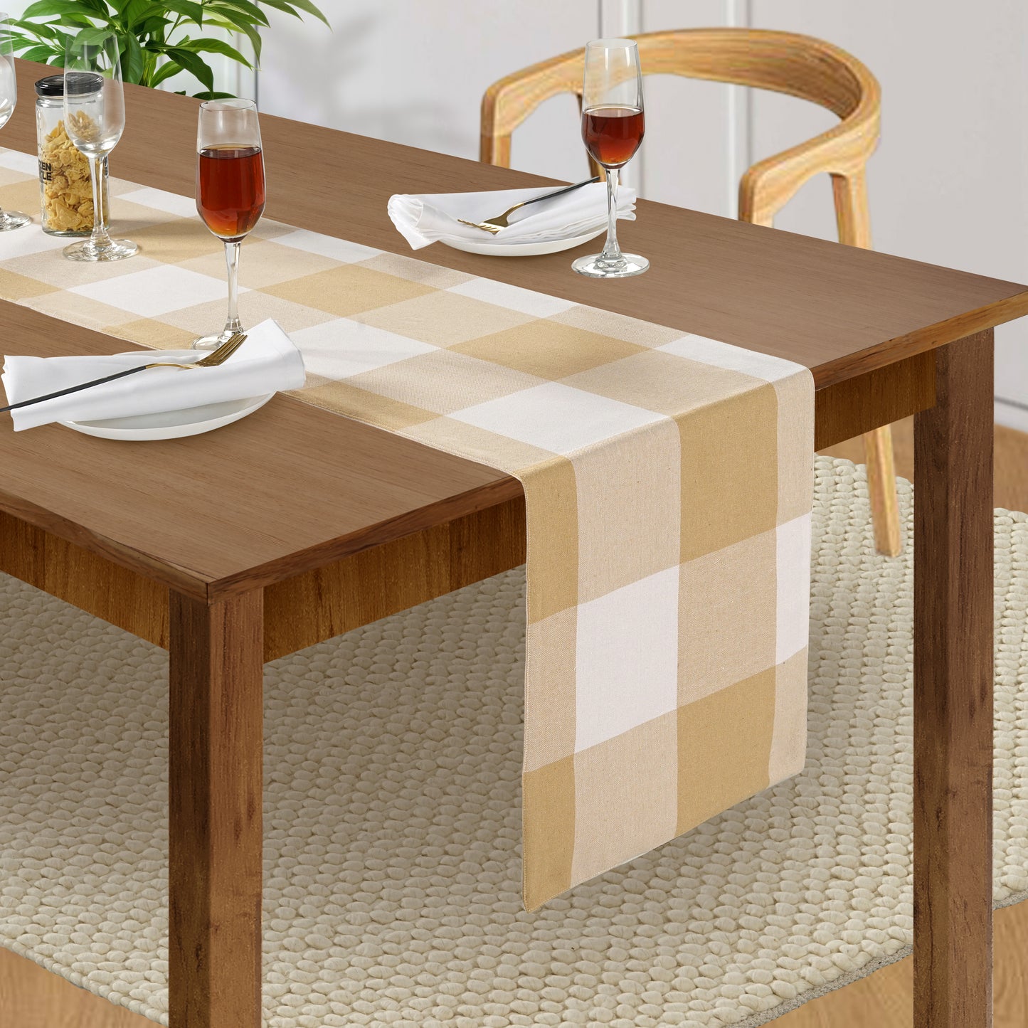 Table Runner 33x228cm - Beige Check