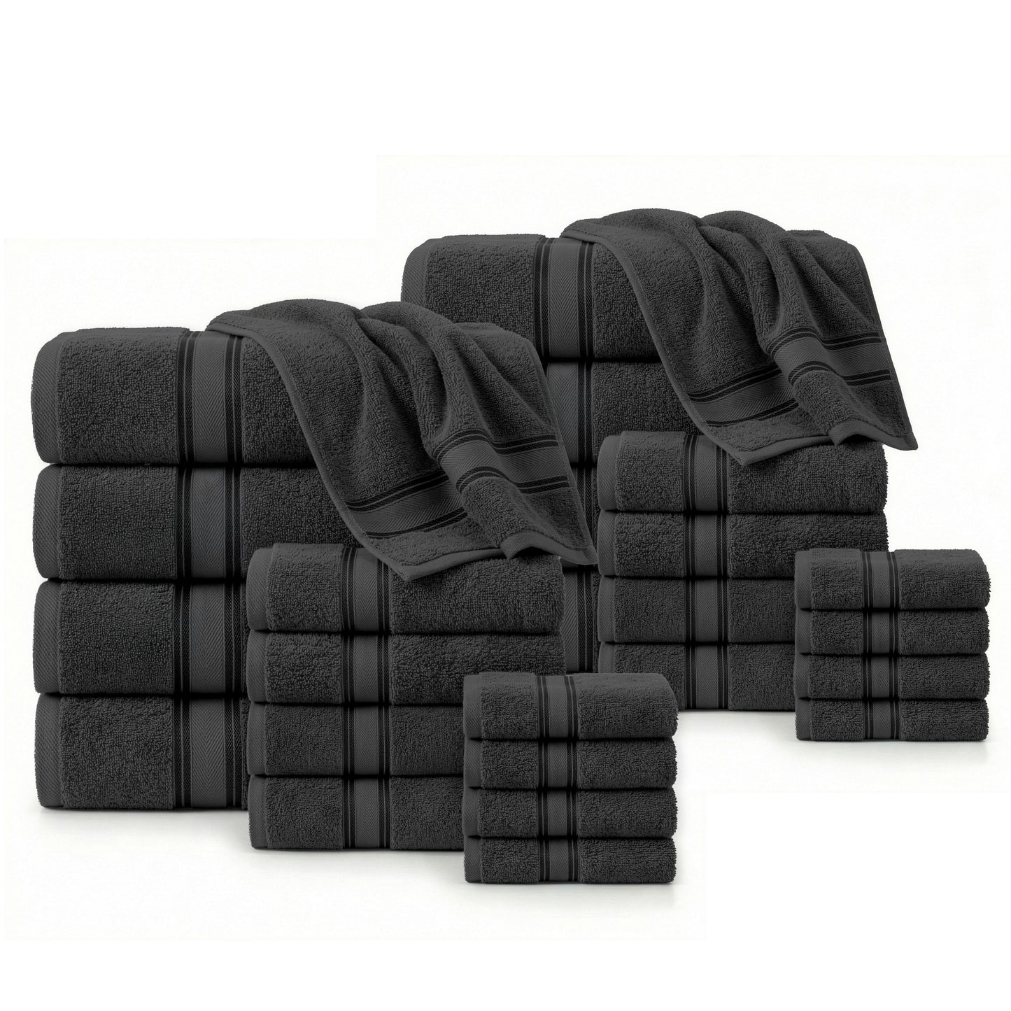 24 Piece 100% Cotton Towel Set 550GSM - Black