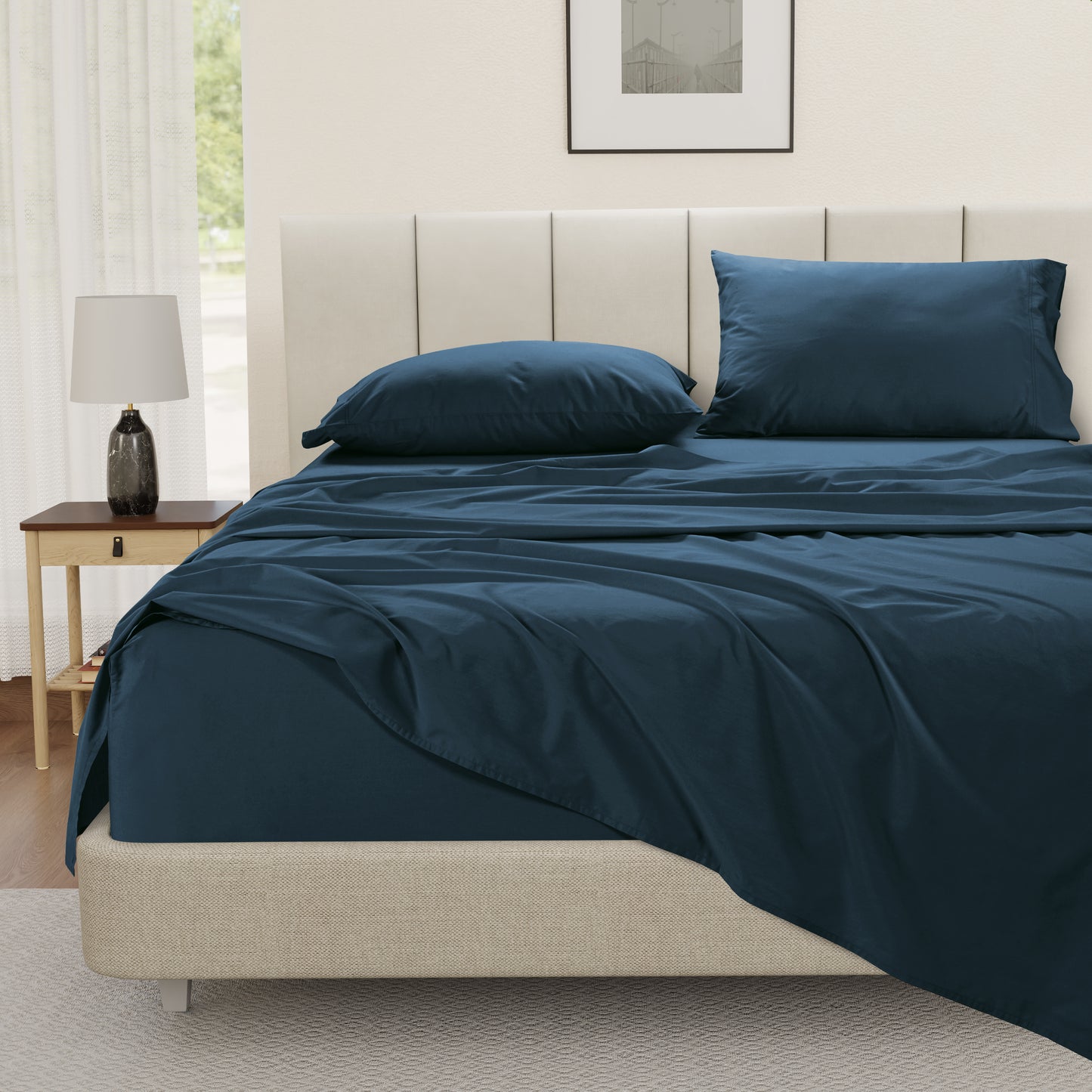 100% Cotton Percale Sheet Set - Estate Blue
