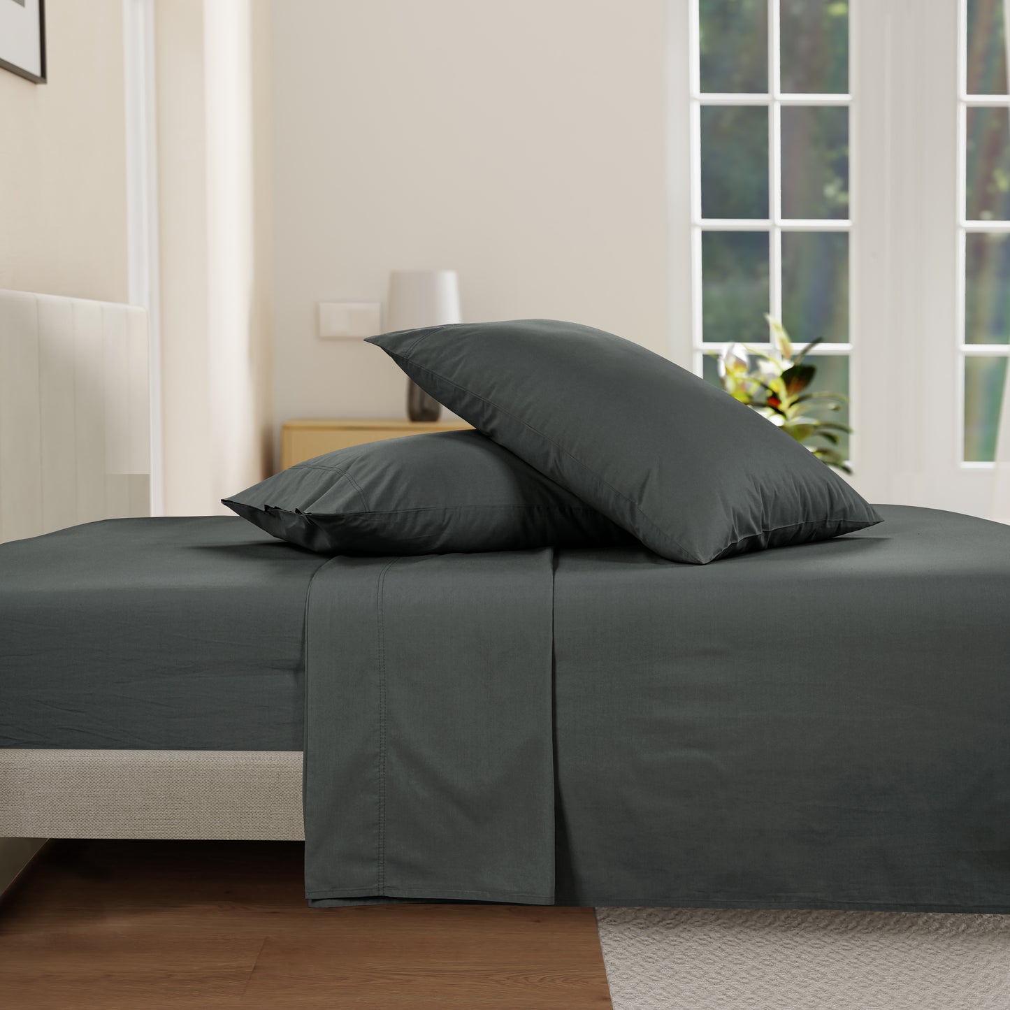 100% Cotton Percale Sheet Set - Charcoal