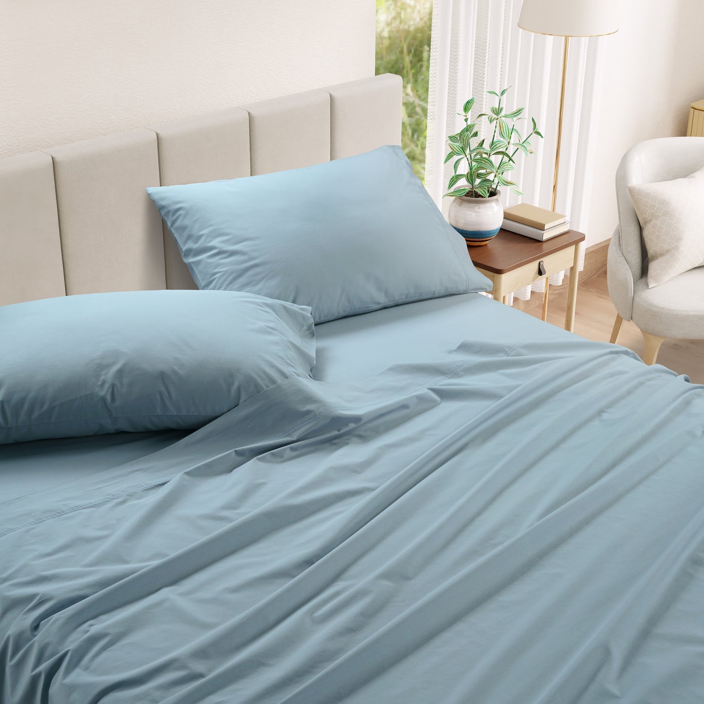 100% Cotton Percale Sheet Set - French Blue