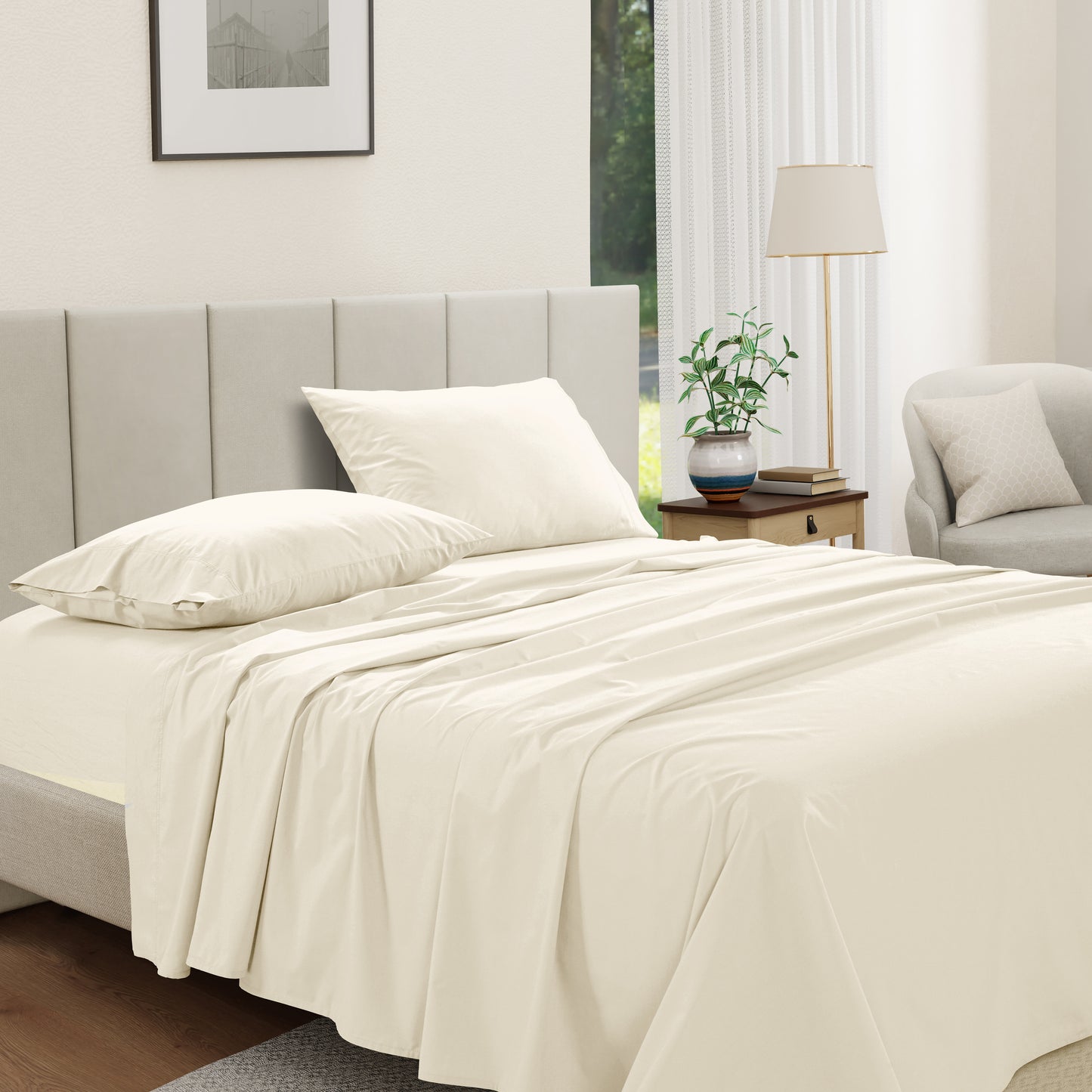 100% Cotton Percale Sheet Set - Ivory