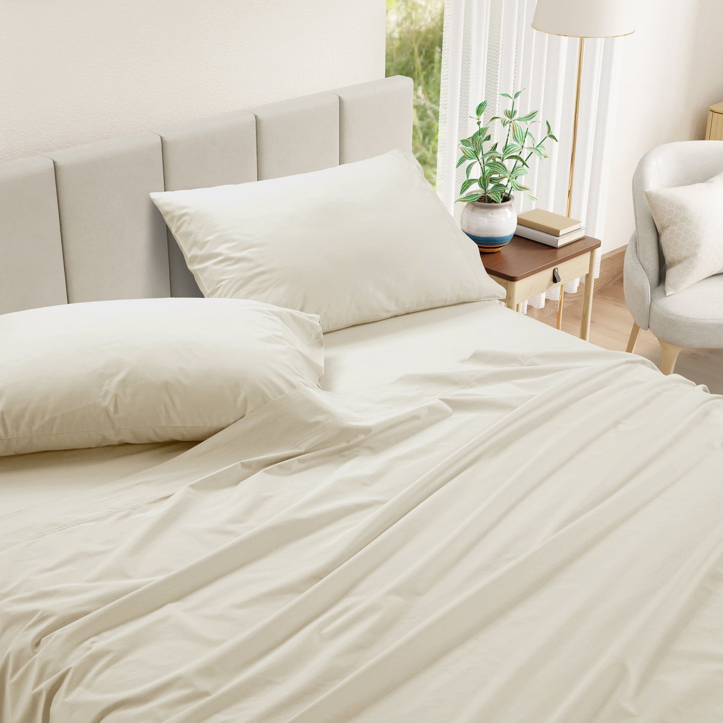 100% Cotton Percale Sheet Set - Ivory