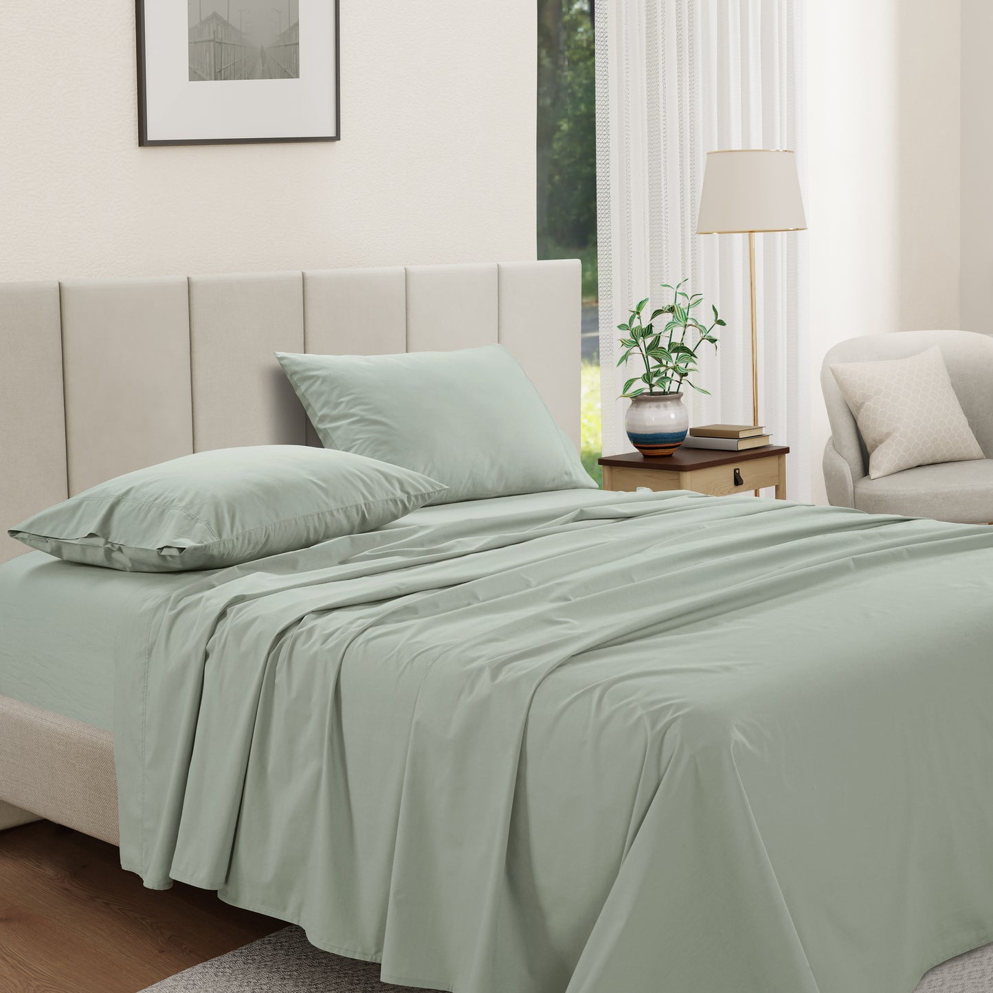100% Cotton Percale Sheet Set- Mineral