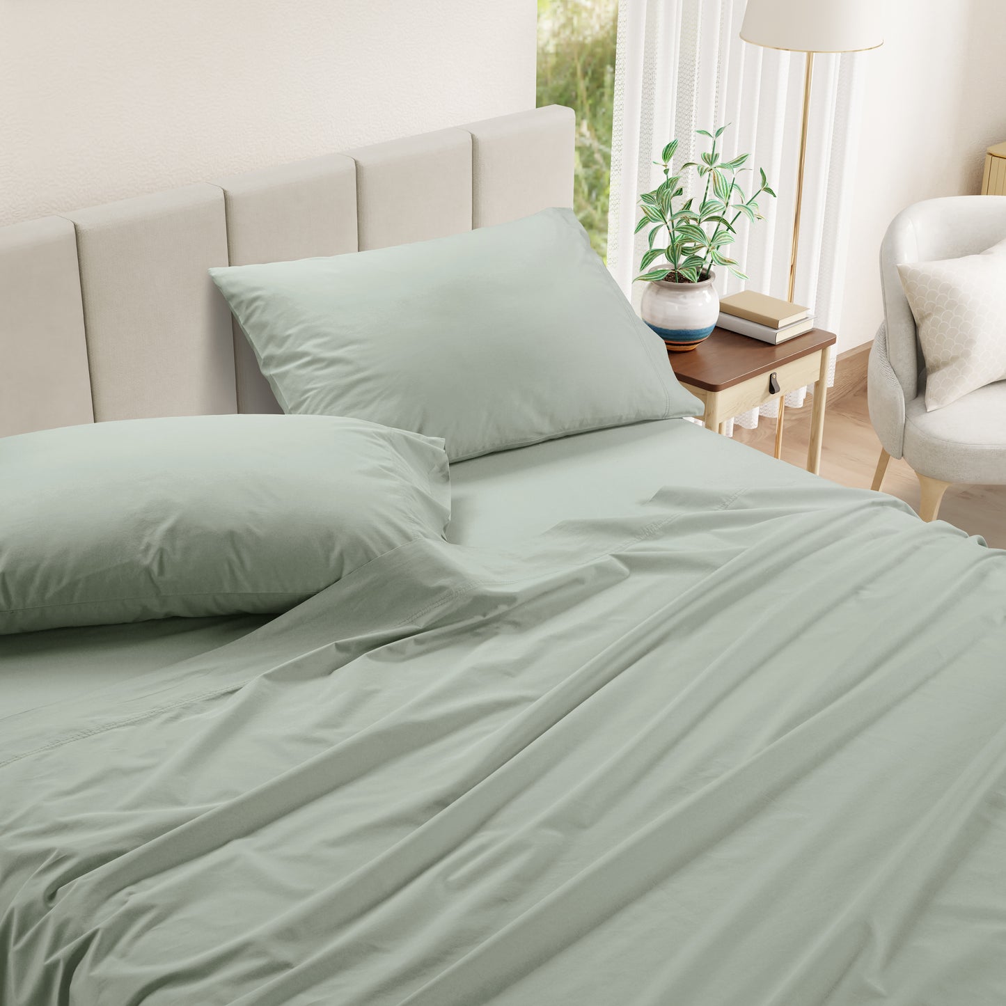 100% Cotton Percale Sheet Set- Mineral