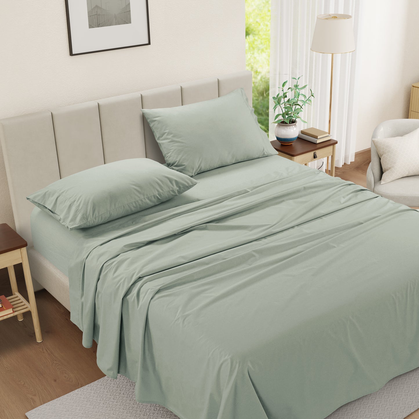 100% Cotton Percale Sheet Set- Mineral