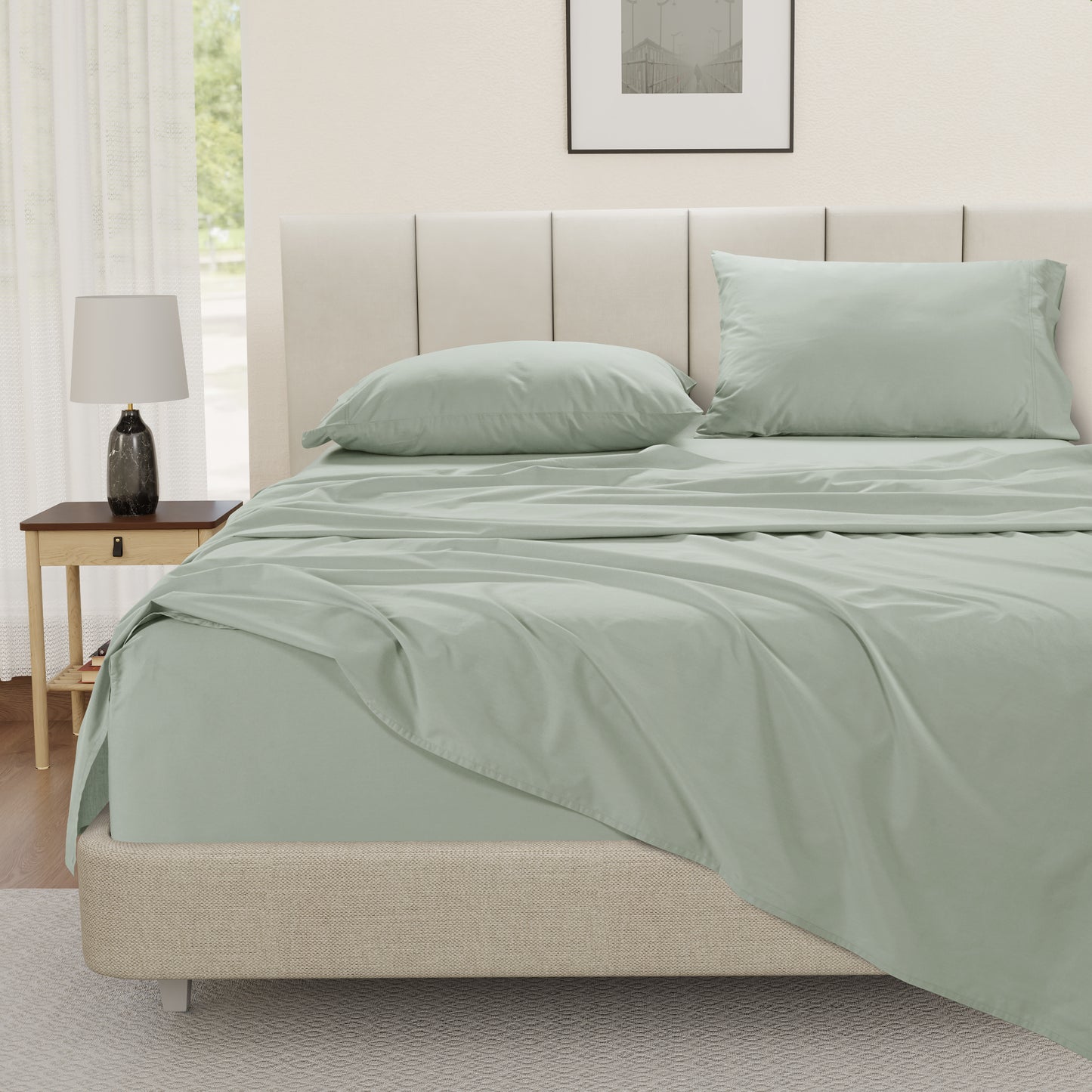 100% Cotton Percale Sheet Set- Mineral