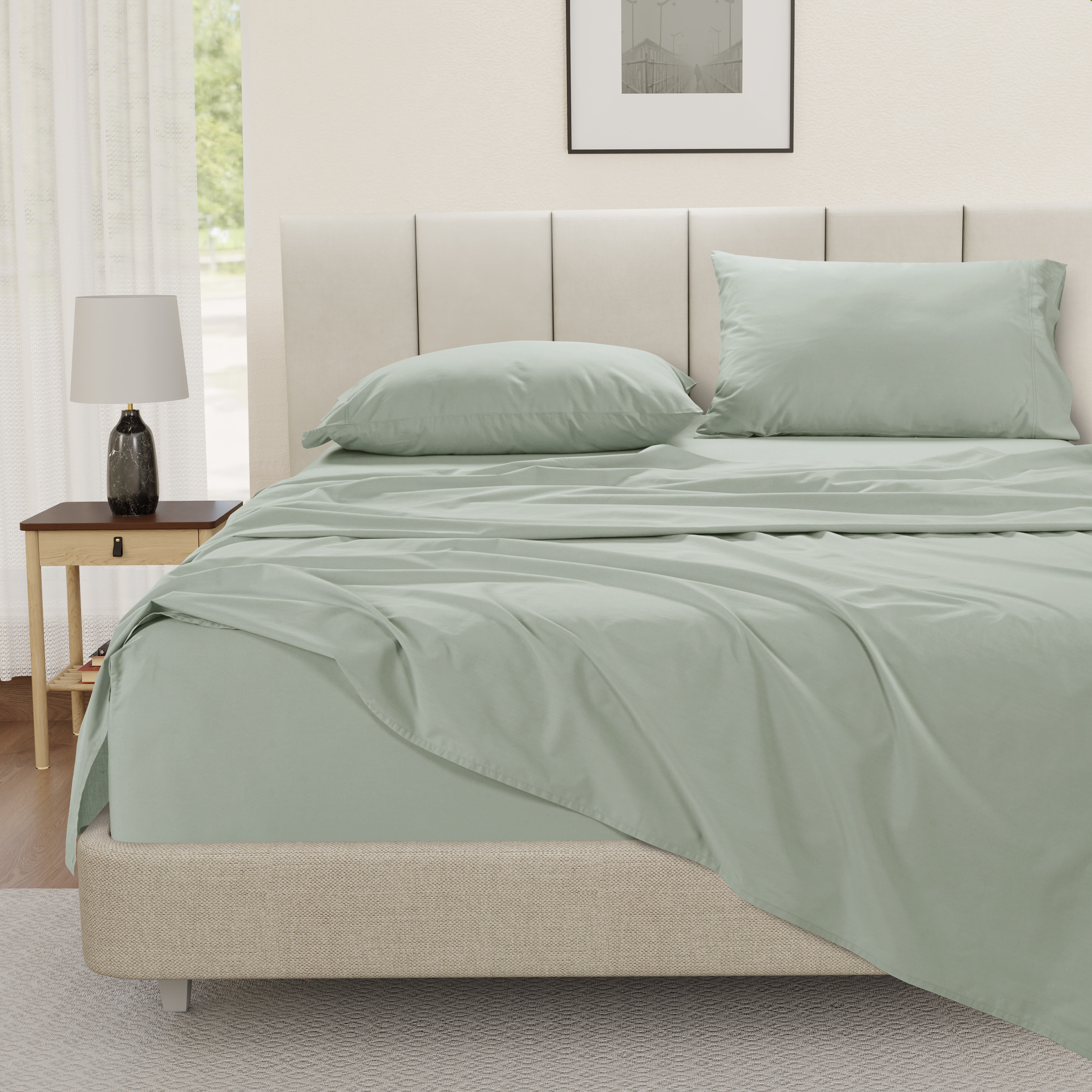 100% Cotton Percale Sheet Set- Mineral