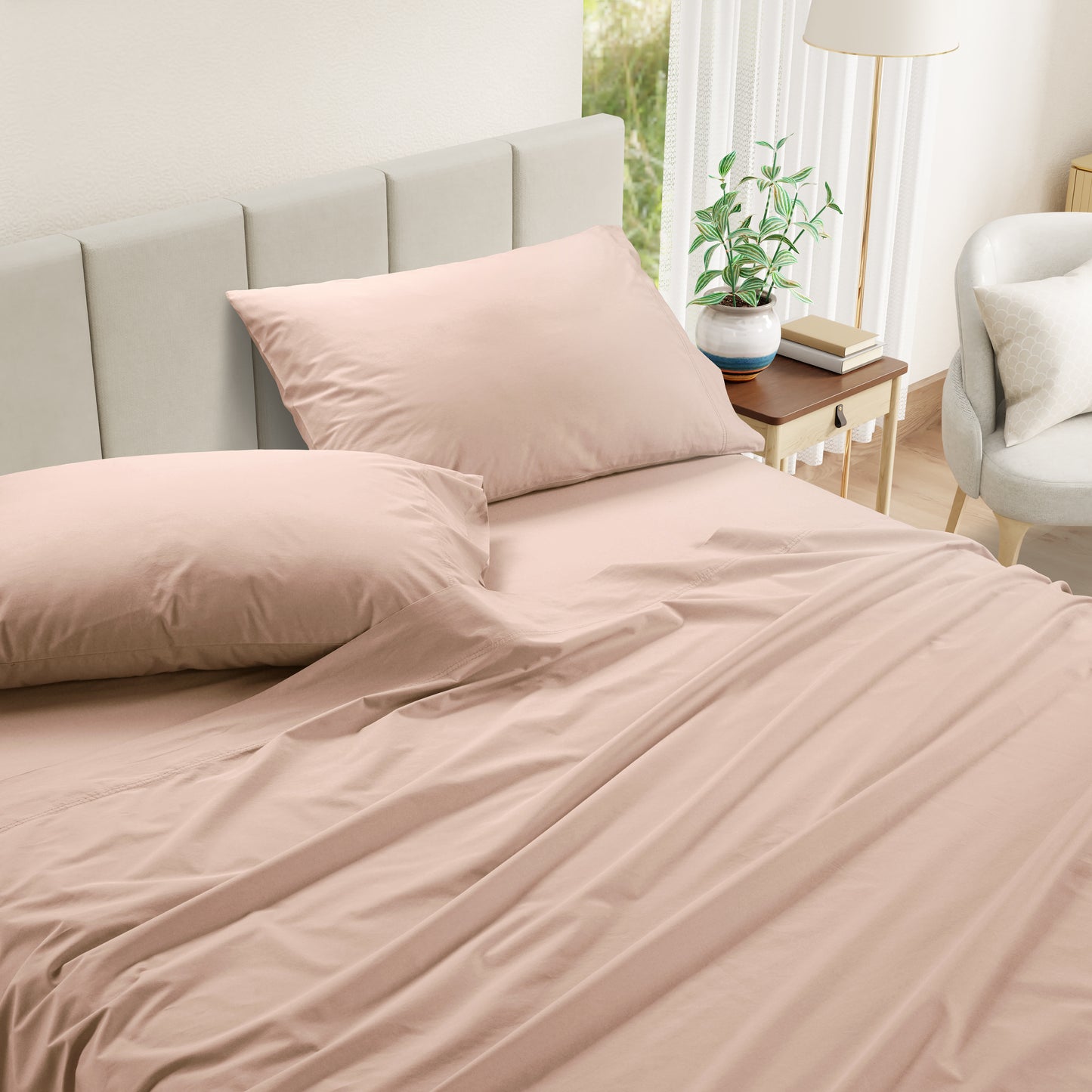 100% Cotton Percale Sheet Set - Sepia Rose