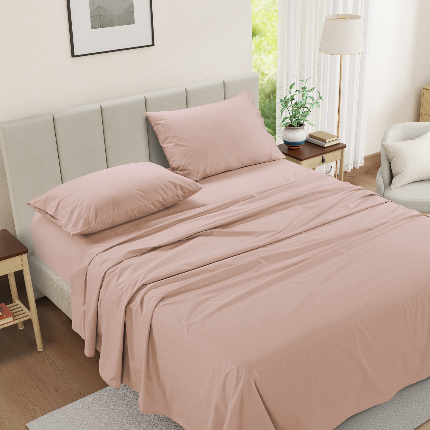 100% Cotton Percale Sheet Set - Sepia Rose