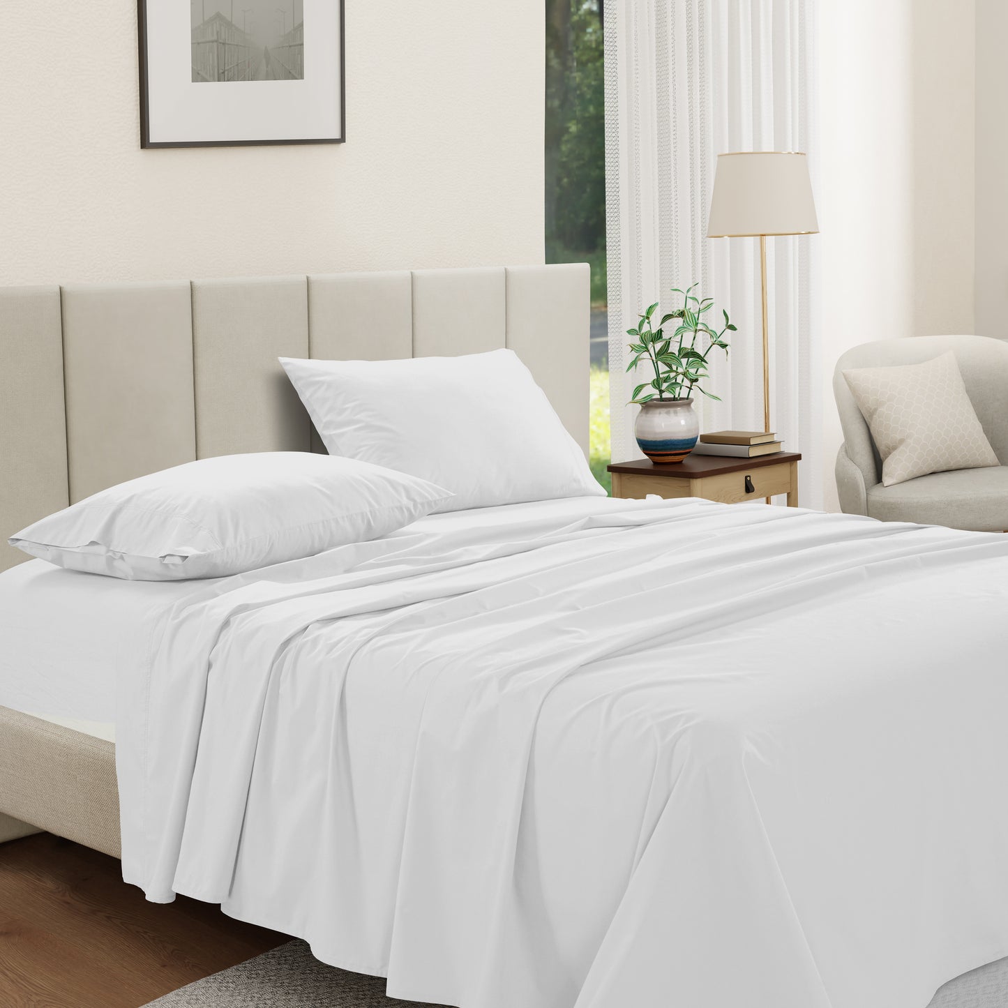 100% Cotton Percale Sheet Set - White