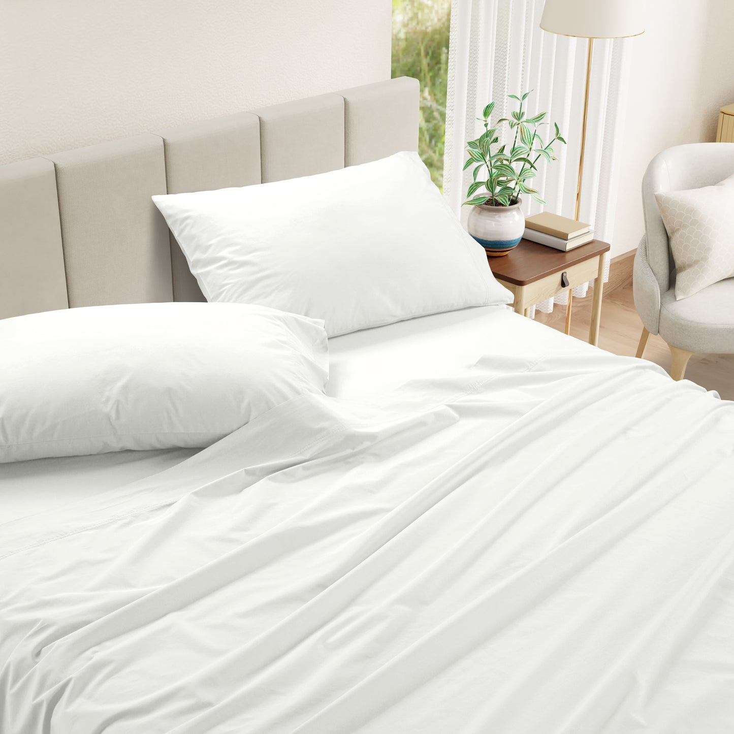 100% Cotton Percale Sheet Set - White