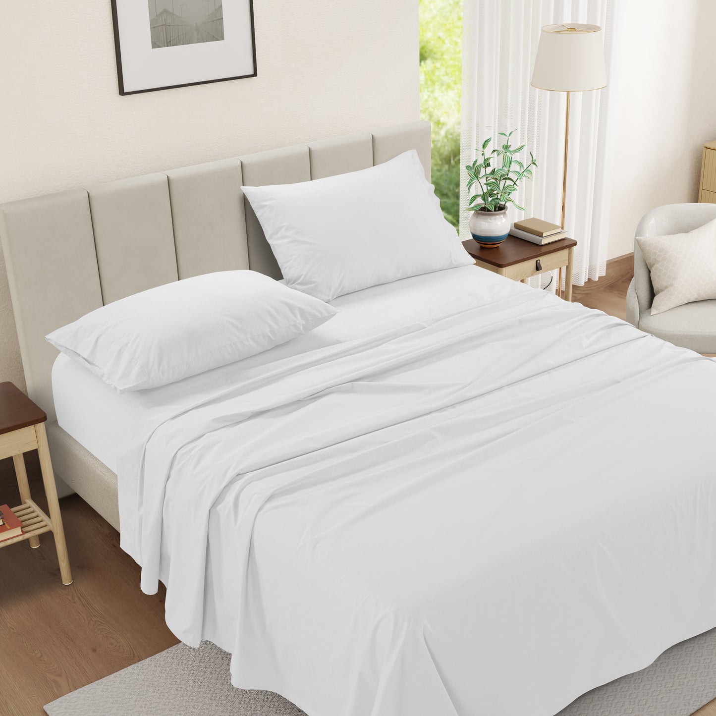 100% Cotton Percale Sheet Set - White