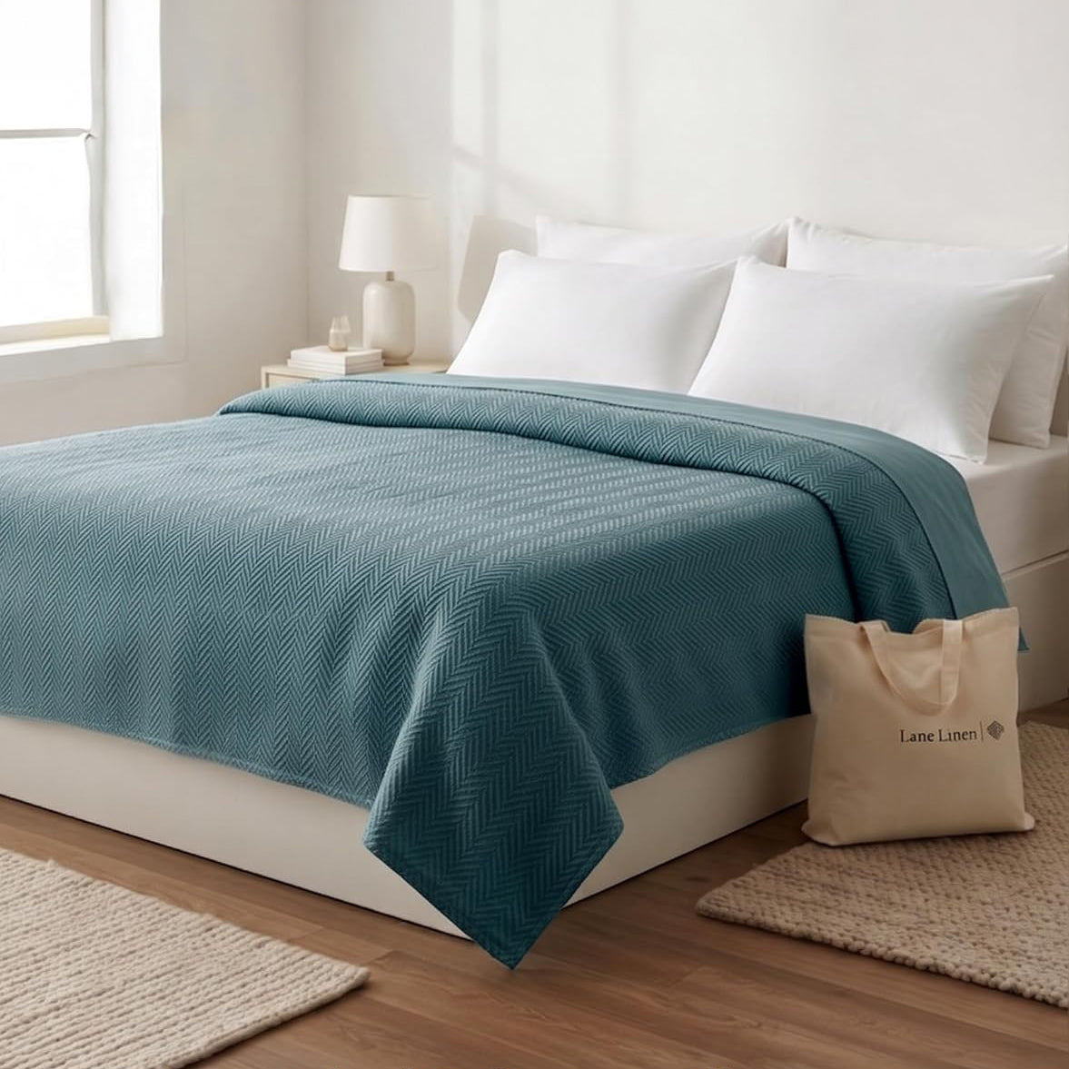 100% Cotton Herringbone Blanket - Sage Green