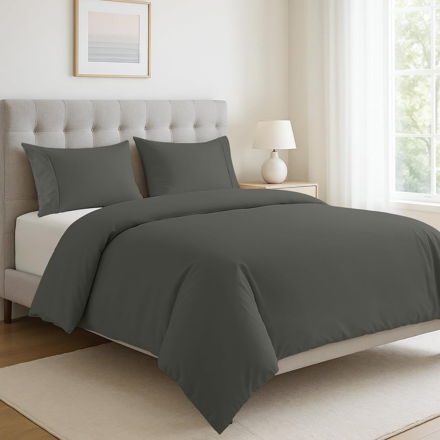 100% Organic Washed Cotton Quilt Cover Set - Charcoal