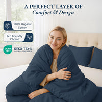 100% Organic Washed Cotton Quilt Cover Set - Navy