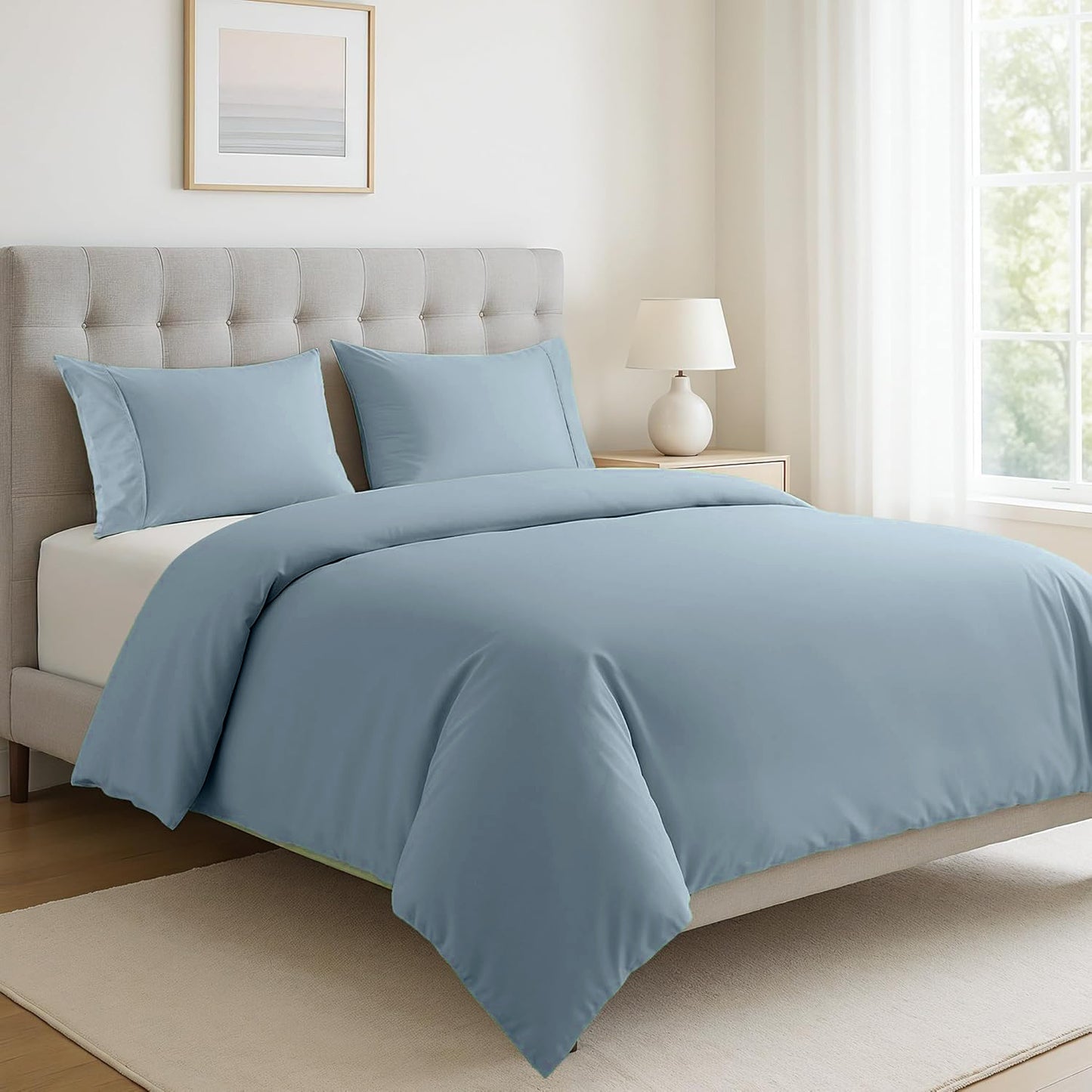 100% Organic Washed Cotton Quilt Cover Set - French Blue