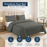 100% Organic Washed Cotton Quilt Cover Set - Charcoal