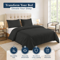 100% Organic Washed Cotton Quilt Cover Set - Black