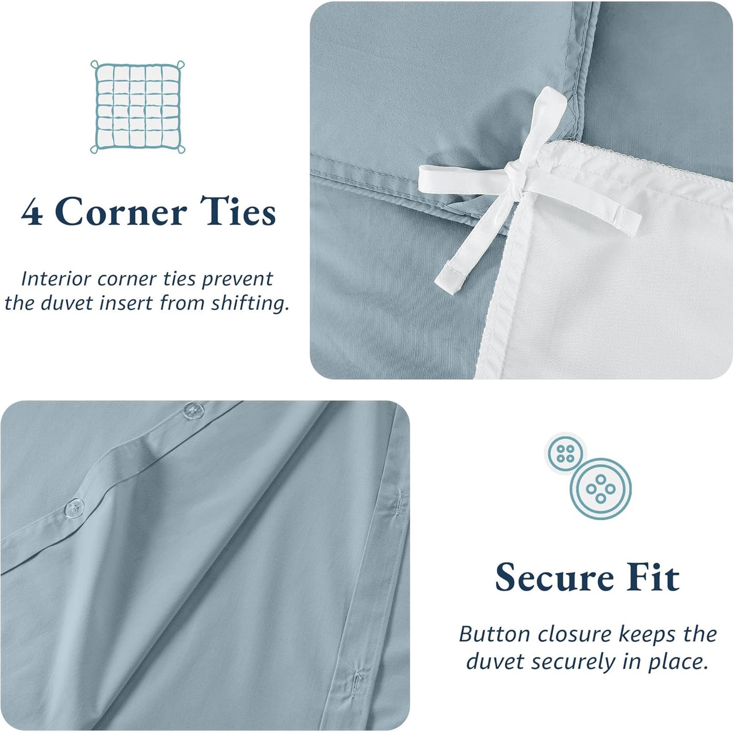 100% Organic Washed Cotton Quilt Cover Set - French Blue