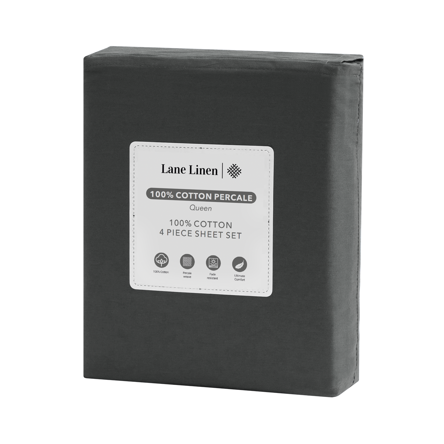 100% Cotton Percale Sheet Set - Charcoal