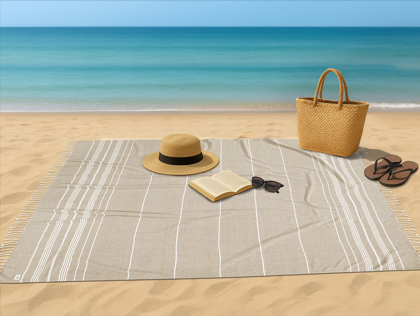 Turkish Towel Beach Blanket - Beige
