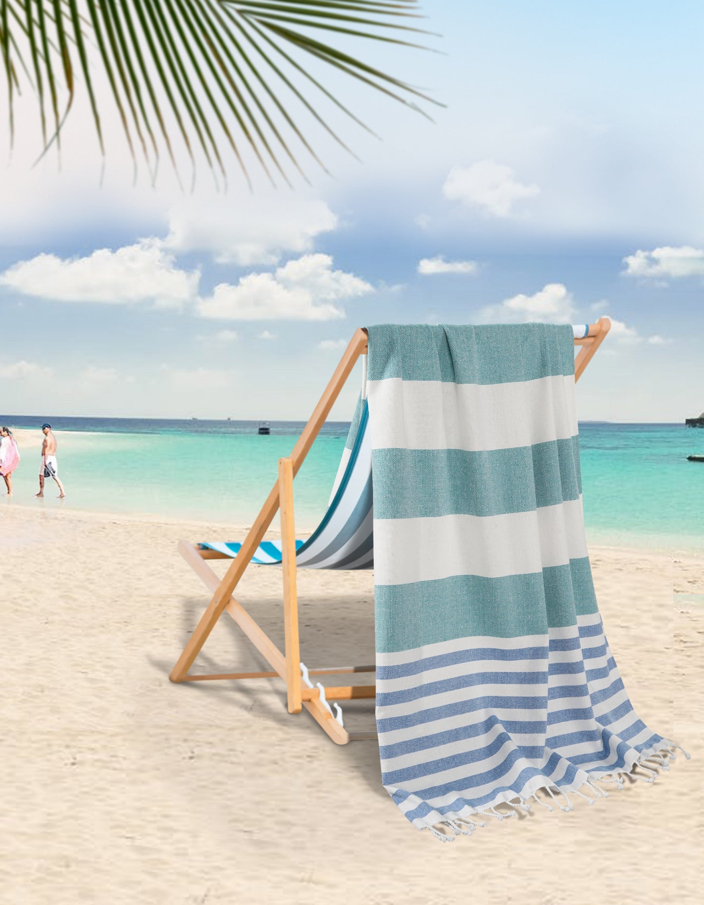 Set of 2 Diamond Turkish Beach Towels - Green Red Stripe