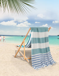 Set of 2 Diamond Turkish Beach Towels - Green Red Stripe