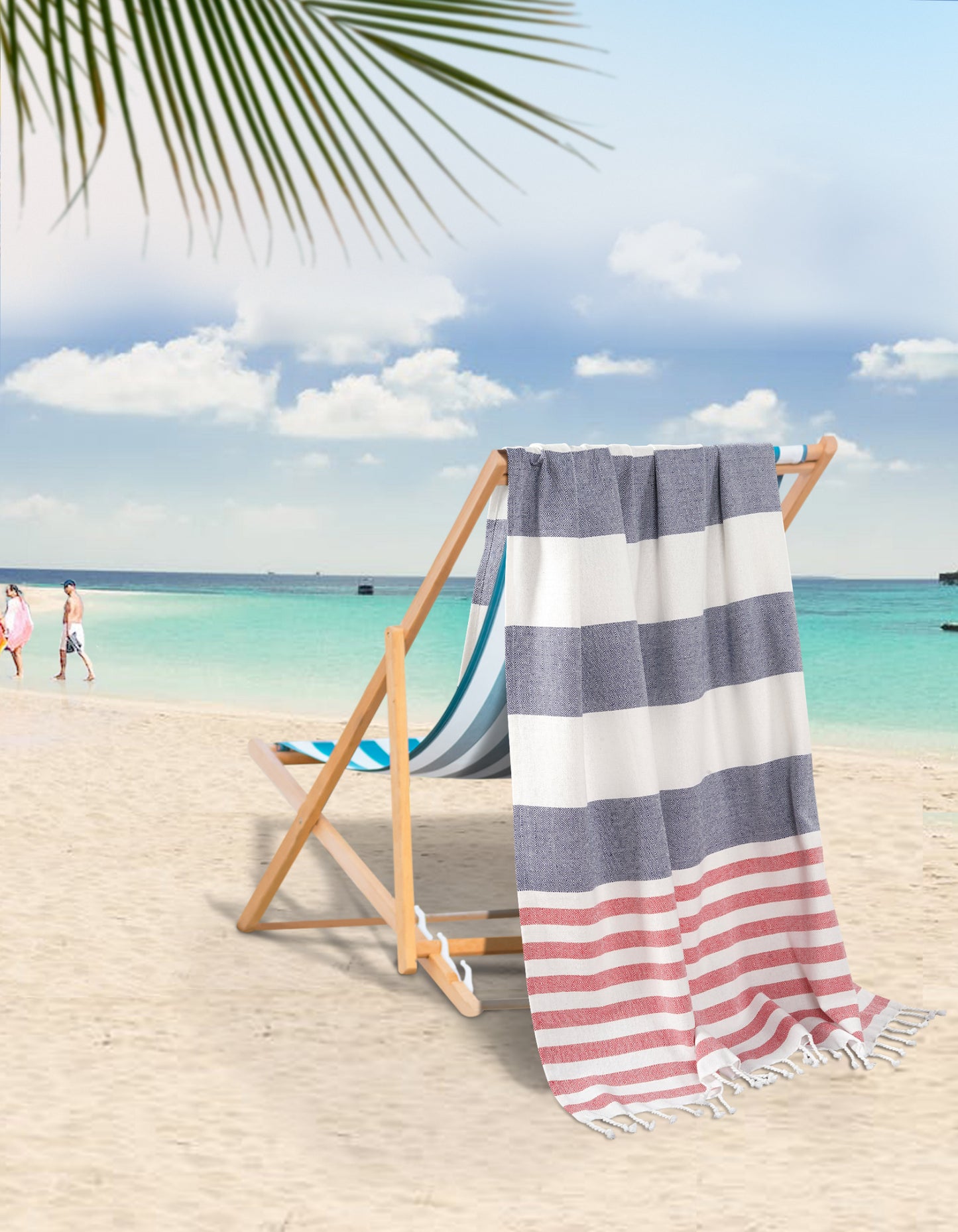 Set of 2 Diamond Turkish Beach Towels - Green Red Stripe
