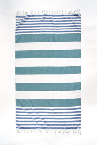 Set of 2 Diamond Turkish Beach Towels - Green Red Stripe
