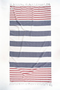 Set of 2 Diamond Turkish Beach Towels - Green Red Stripe