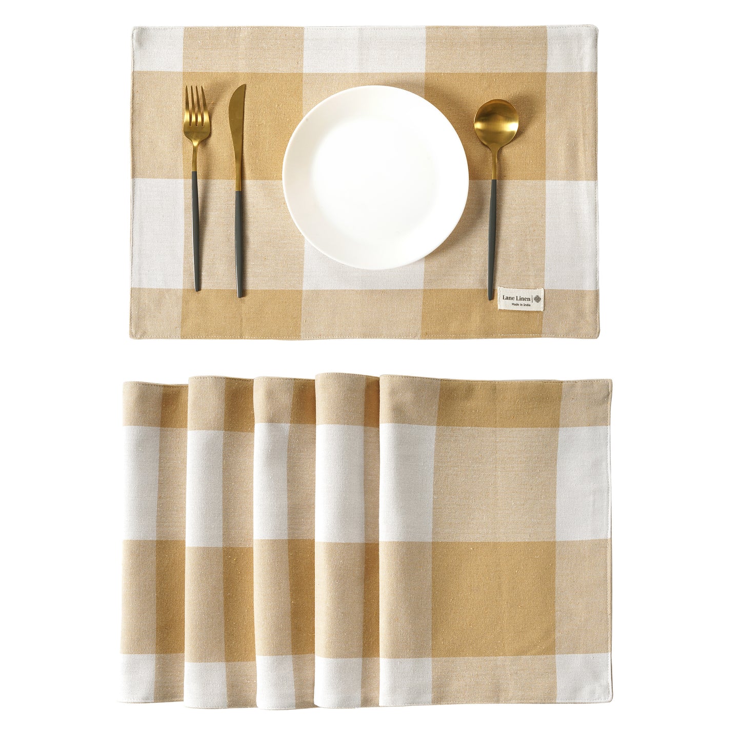 Set of 6 Placemats - Beige Check