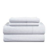 100% Organic Washed Cotton Sheet Set - Ticking Stripe Cobalt Blue