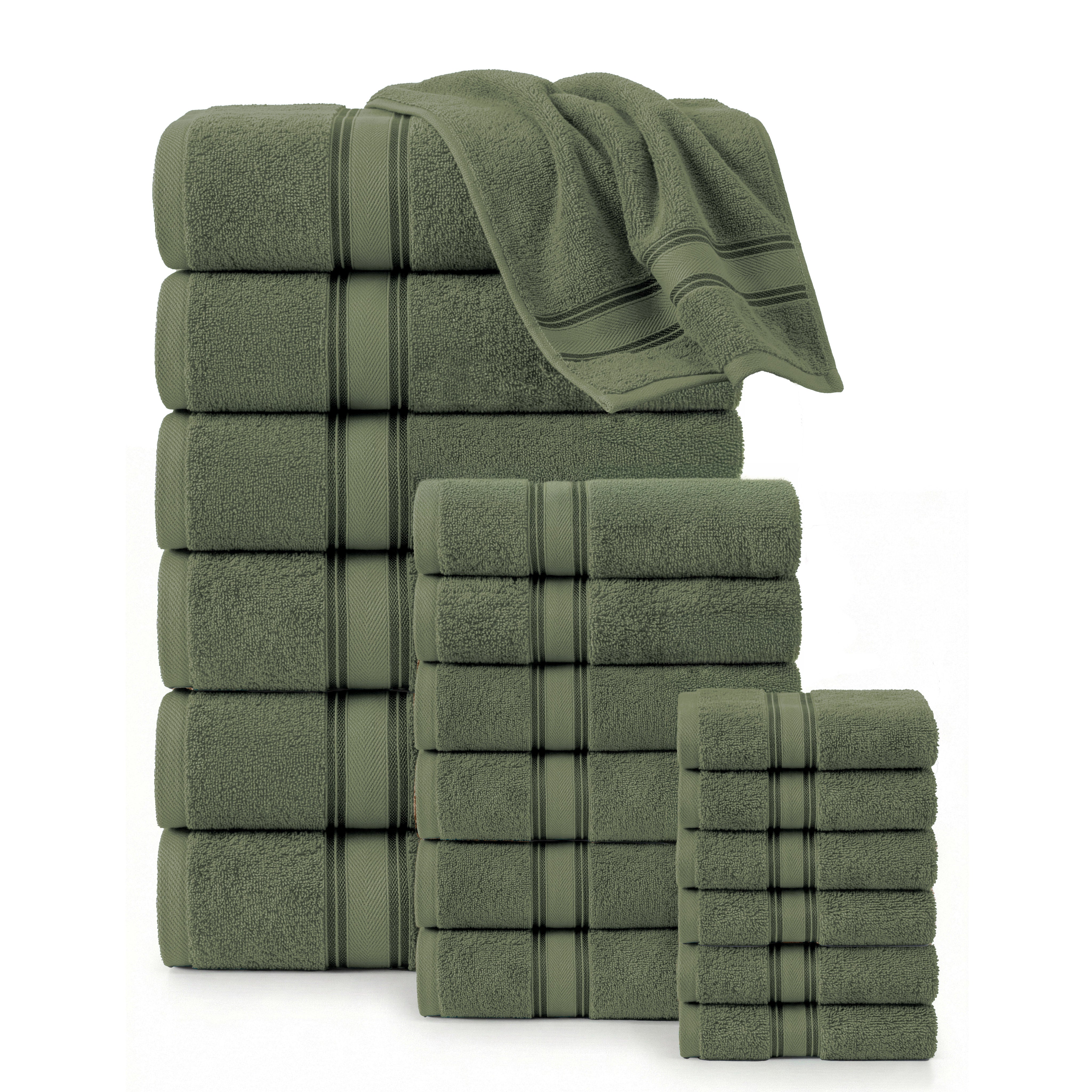18 Piece 100% Cotton Towel Set 550GSM - Oil Green