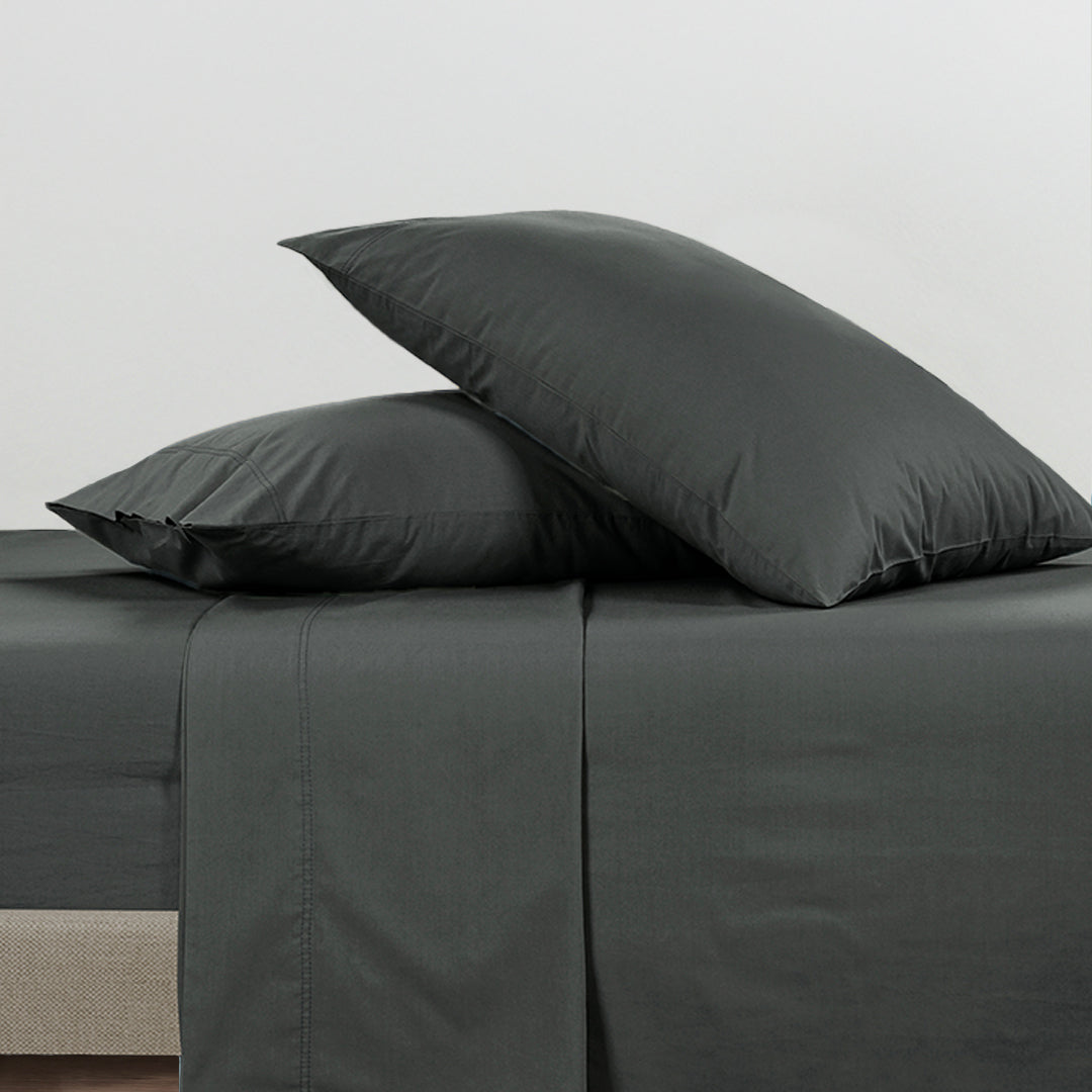 100% Cotton Percale Sheet Set - Charcoal