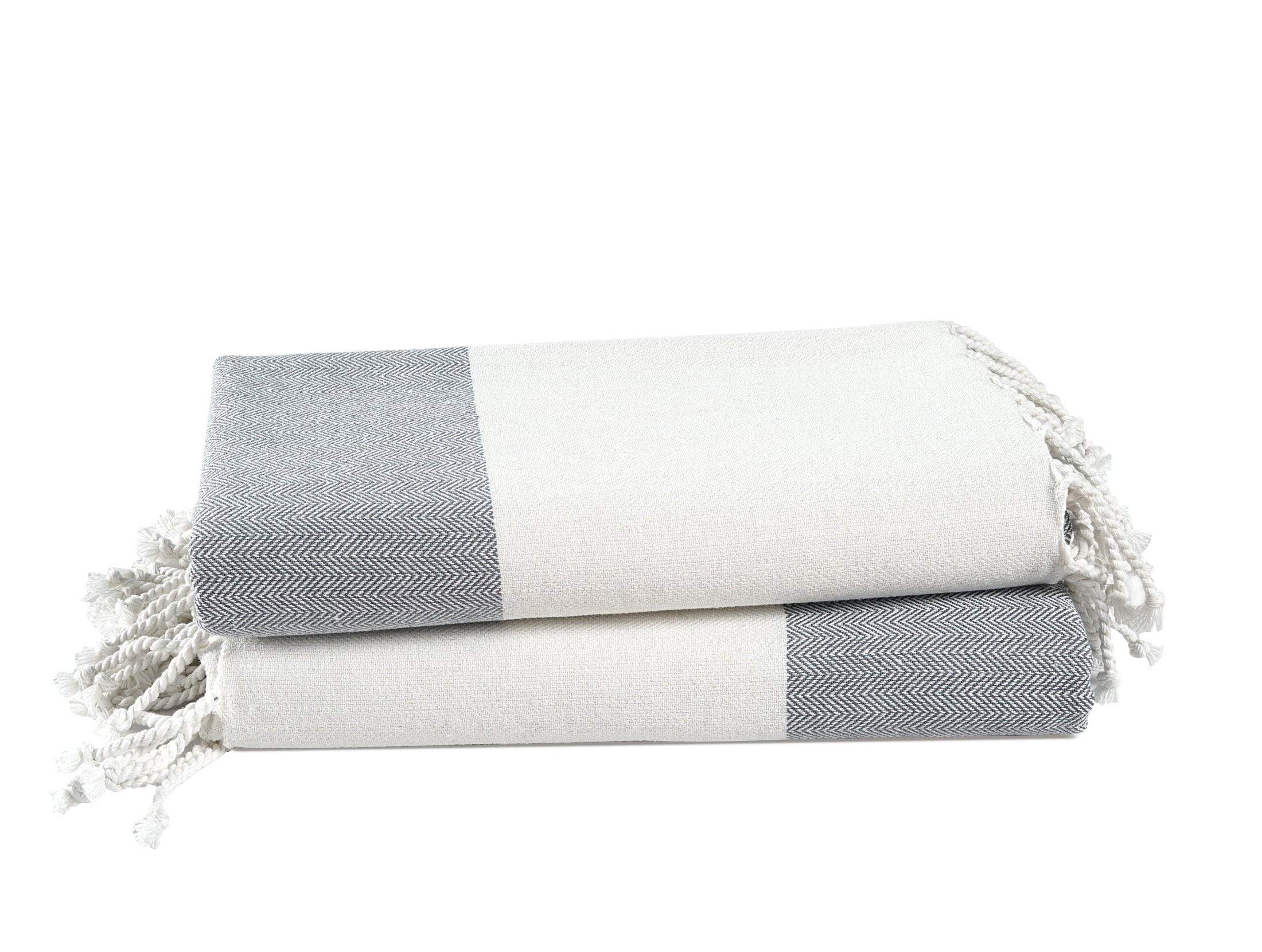 Set of 2 Herringbone Turkish Beach Towels  - Grey