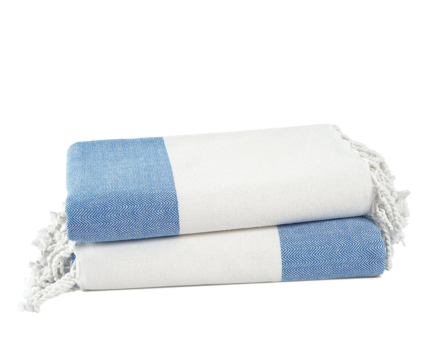 Set of 2 Herringbone Turkish Beach Towels  - Placid Blue