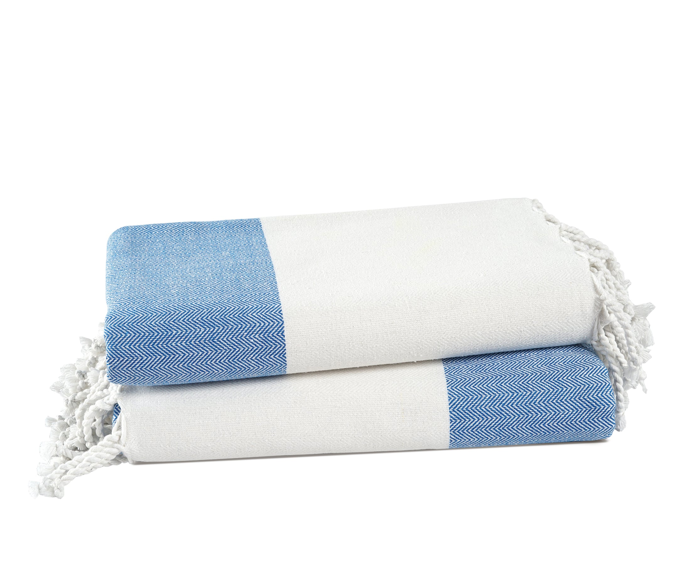 Set of 2 Herringbone Turkish Beach Towels  - Placid Blue