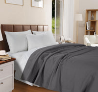 100% Cotton Herringbone Blanket - Grey