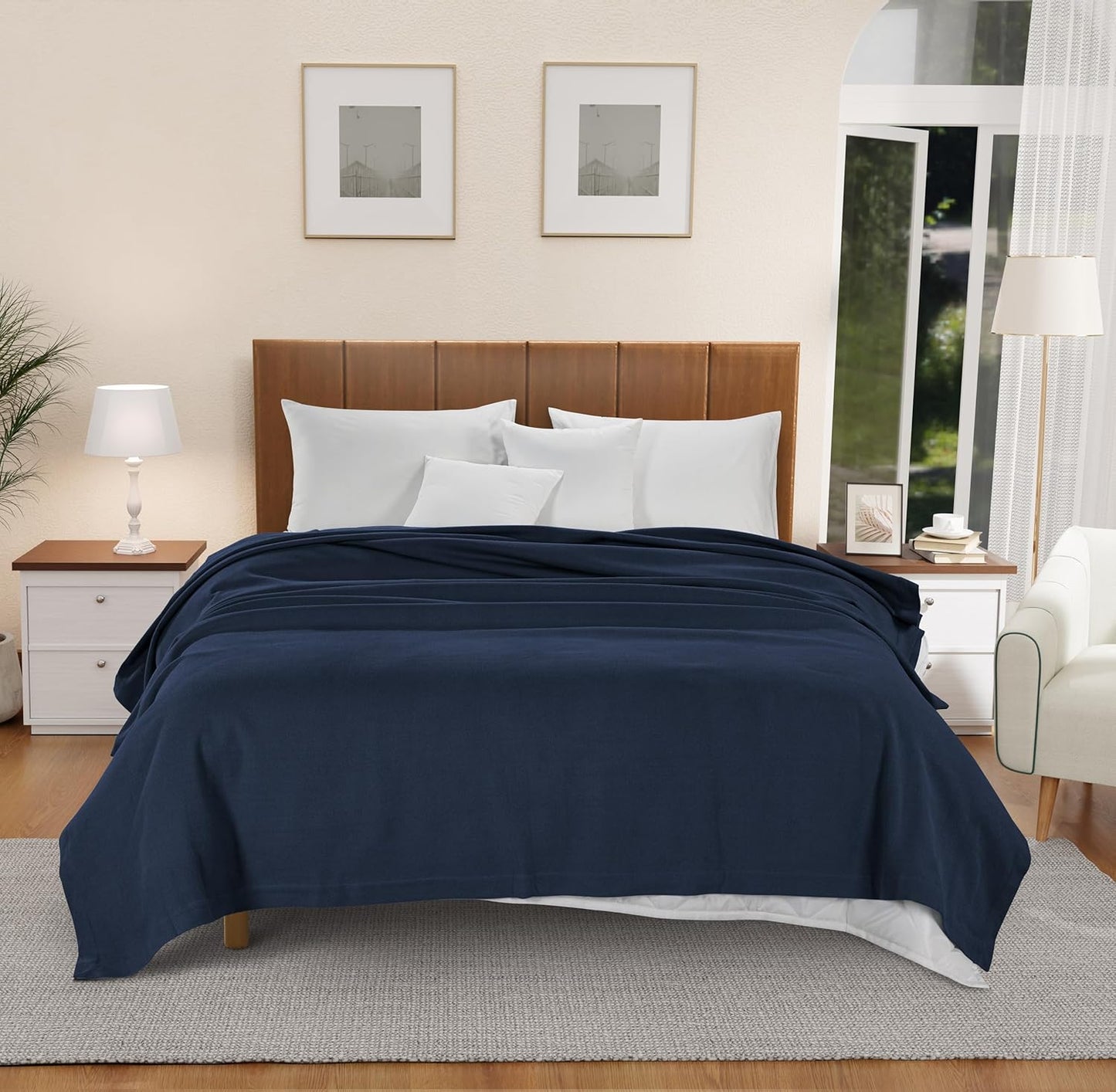 100% Cotton Herringbone Blanket - Navy