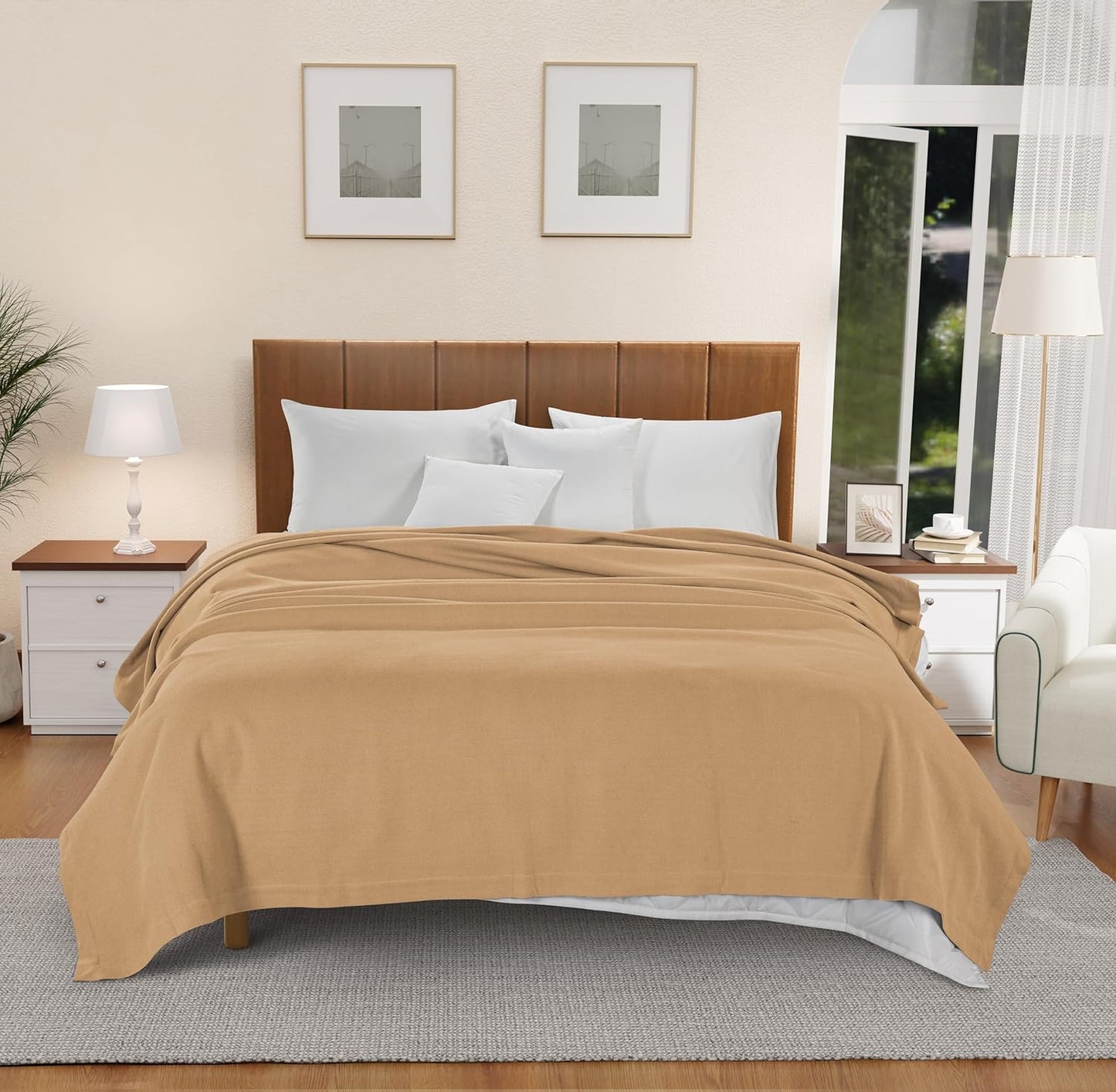 100% Cotton Herringbone Blanket - Tan