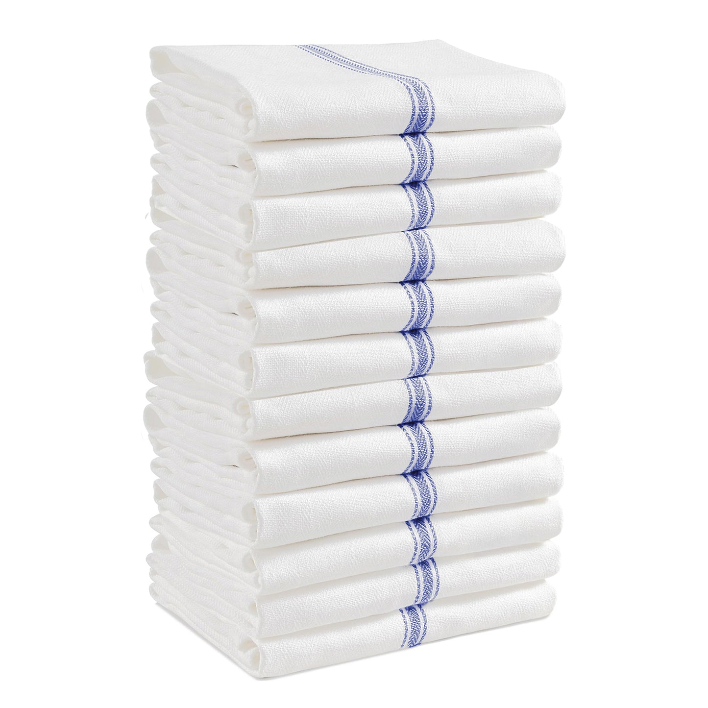 Set of 12 Herringbone Kitchen Towels - Blue Stripe