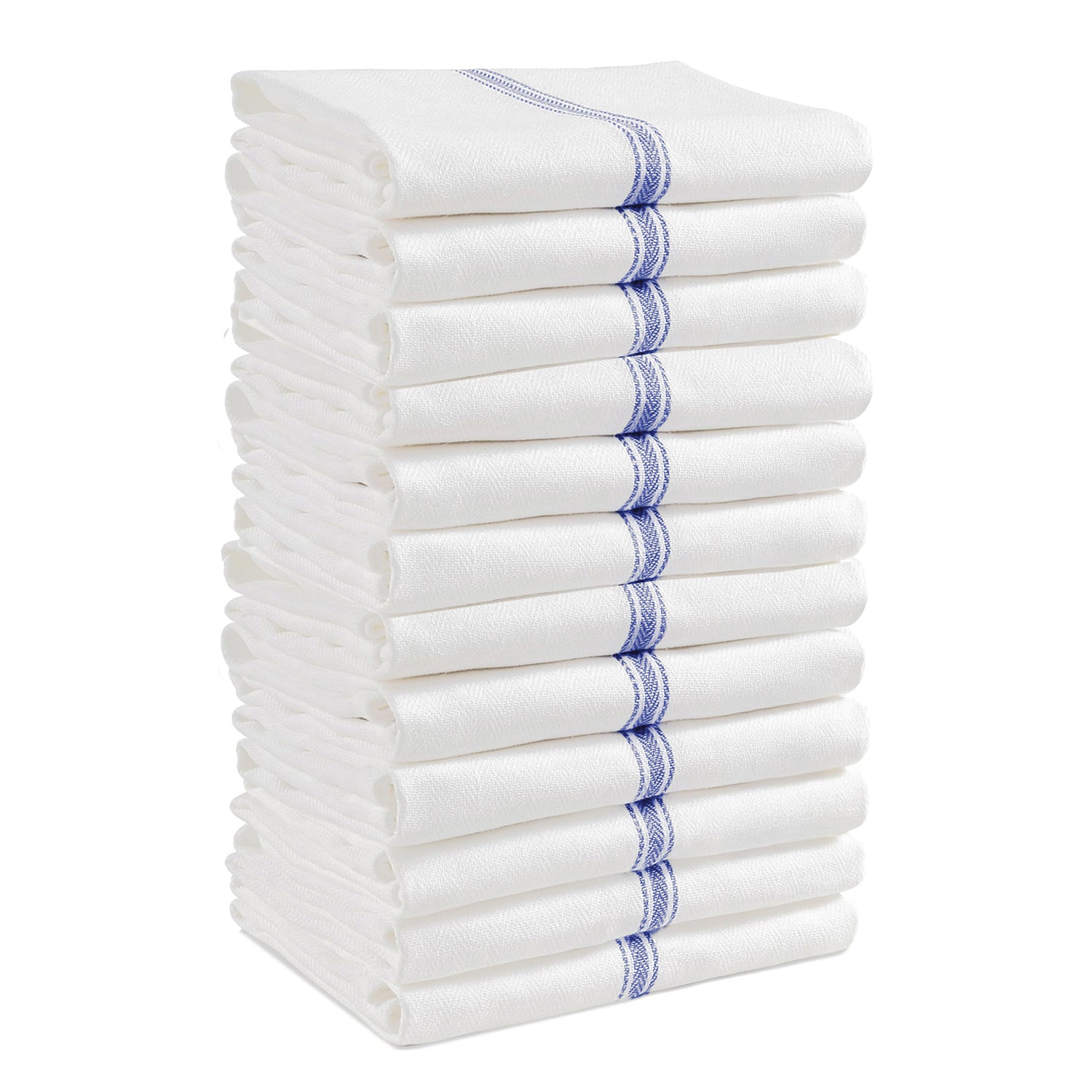 Set of 12 Herringbone Kitchen Towels - Blue Stripe