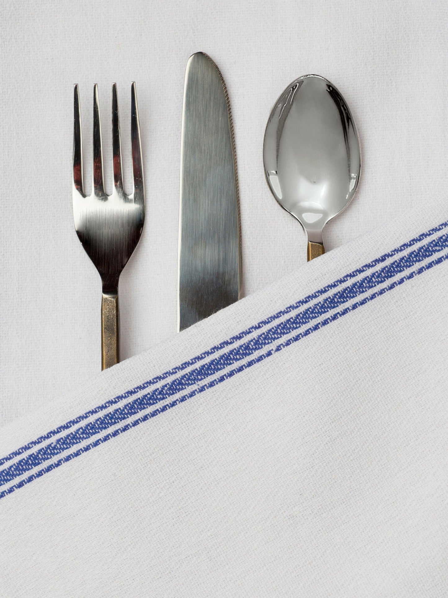 Set of 12 Herringbone Kitchen Towels - Blue Stripe