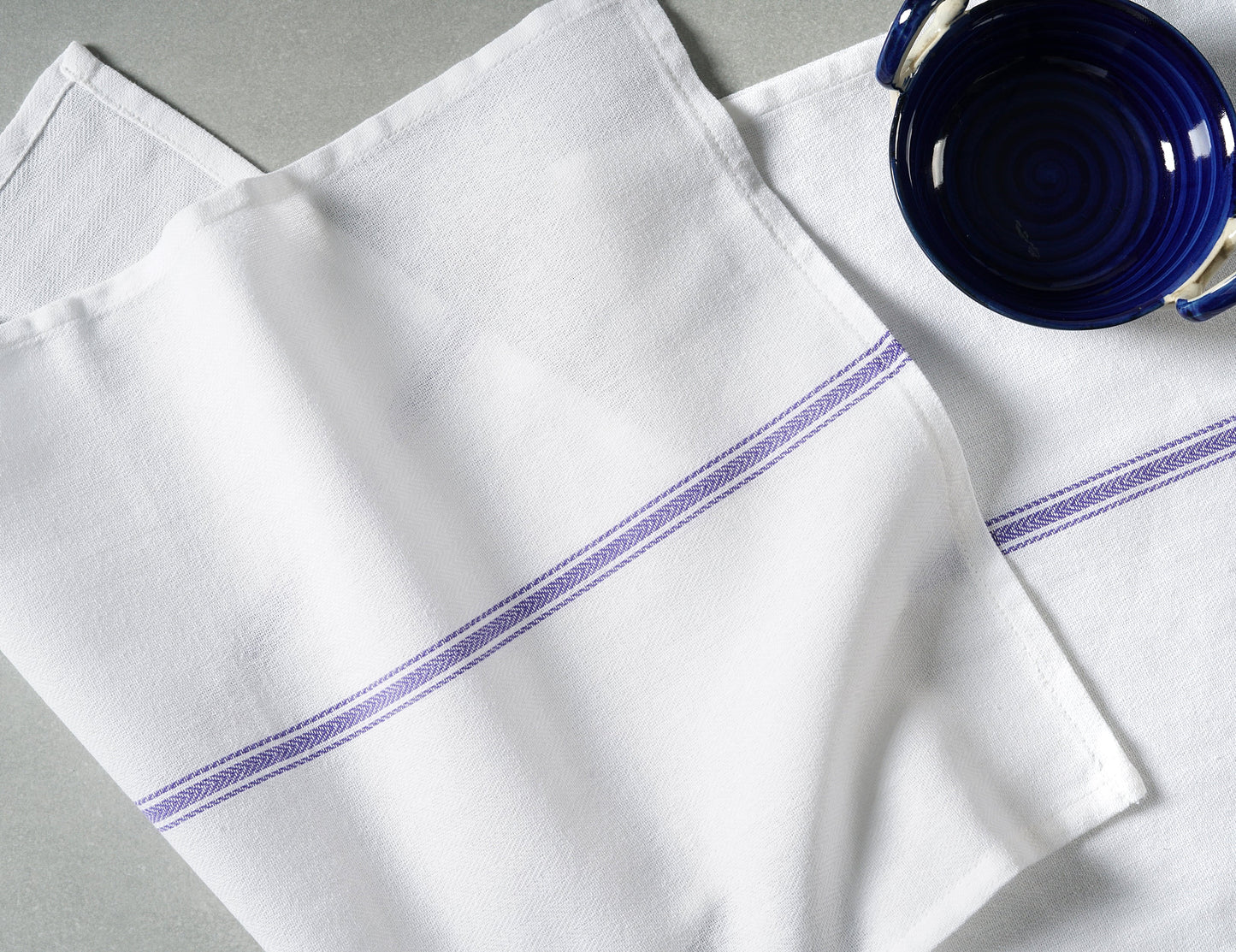 Set of 24 Herringbone Kitchen Towels - Blue Stripe
