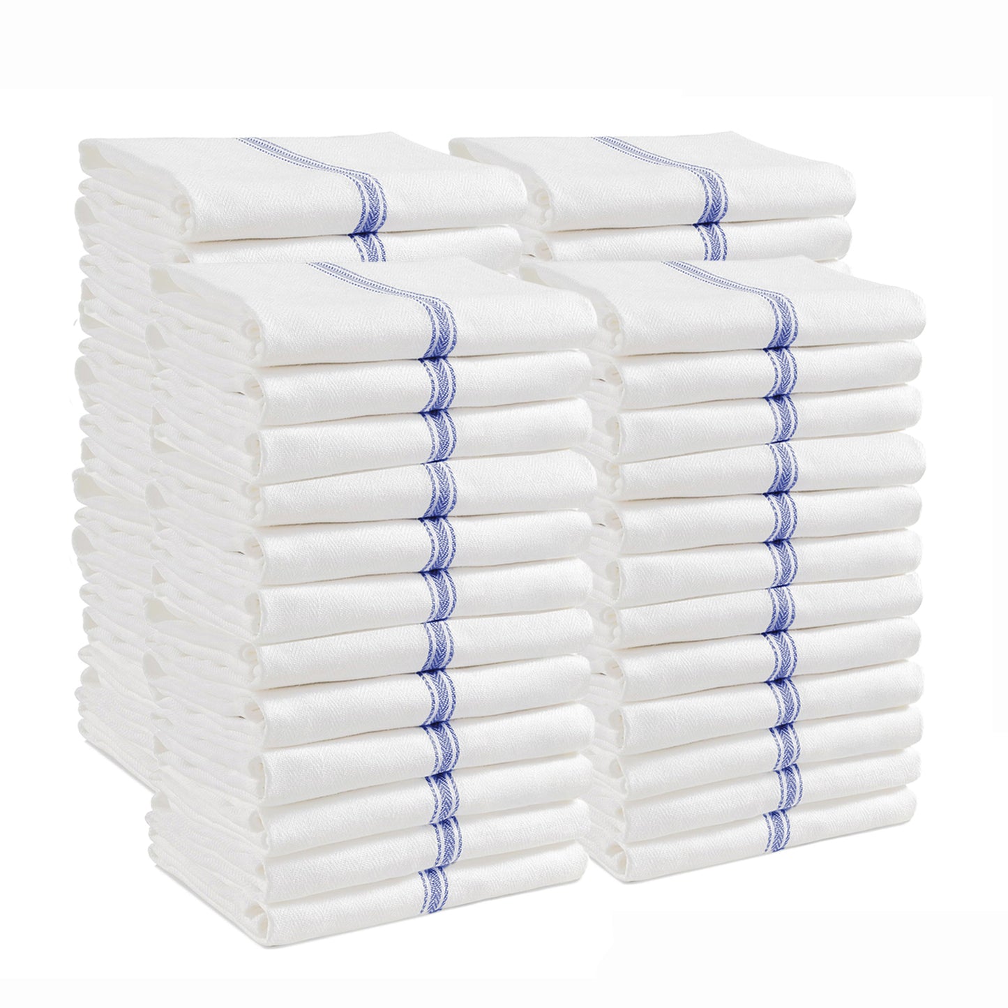 Set of 48 Herringbone Kitchen Towels - Blue Stripe
