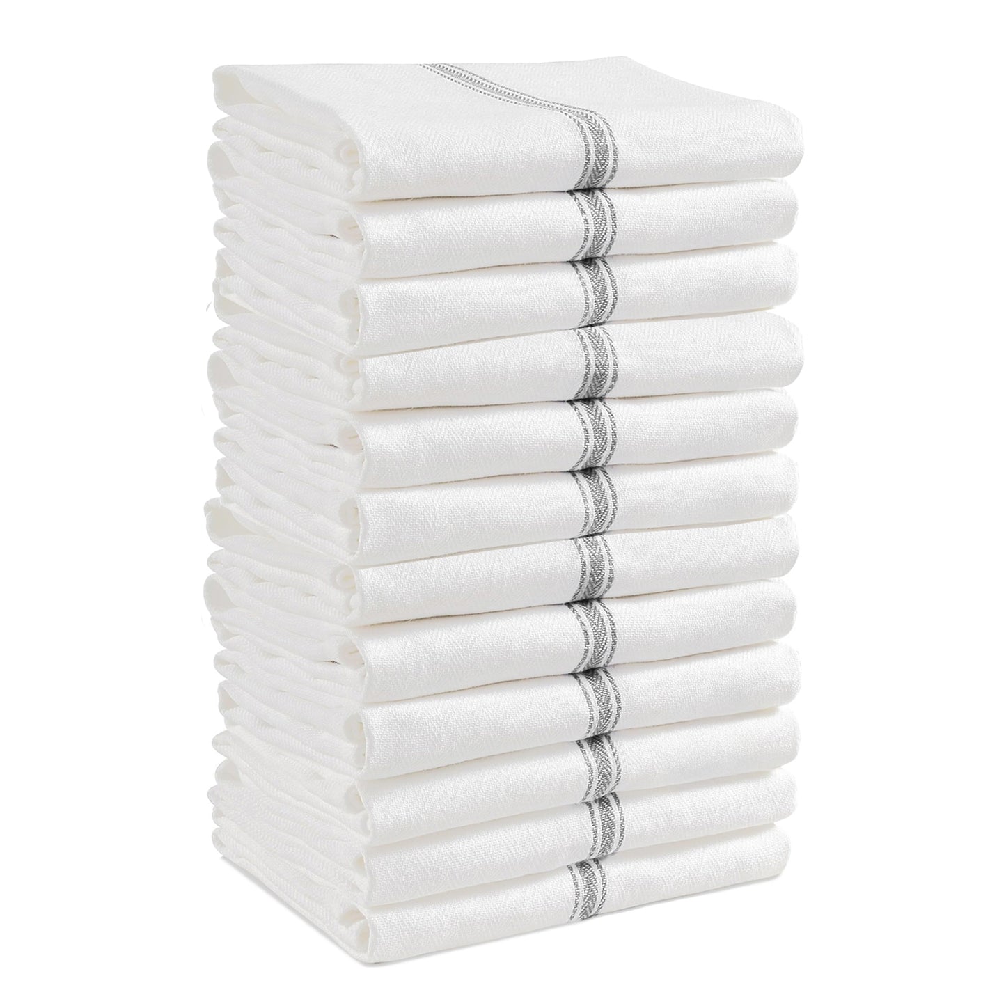 Set of 12 Herringbone Kitchen Towels - Grey Stripe